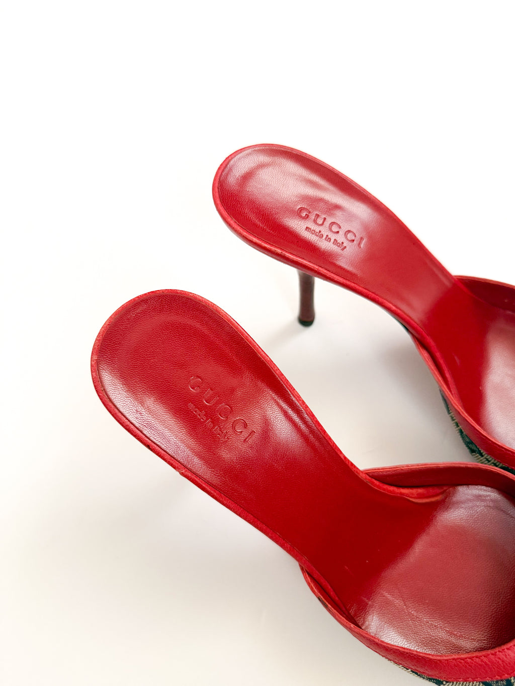 Gucci Red Leather Monogram Pointed Mules