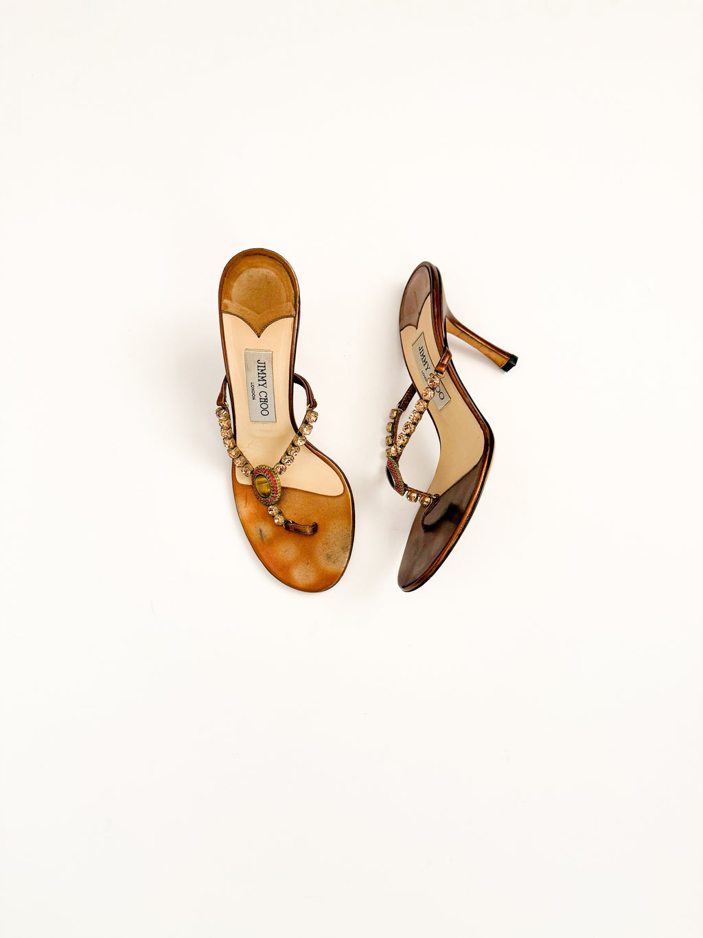 Jimmy Choo Brown Jewel Thong Heels