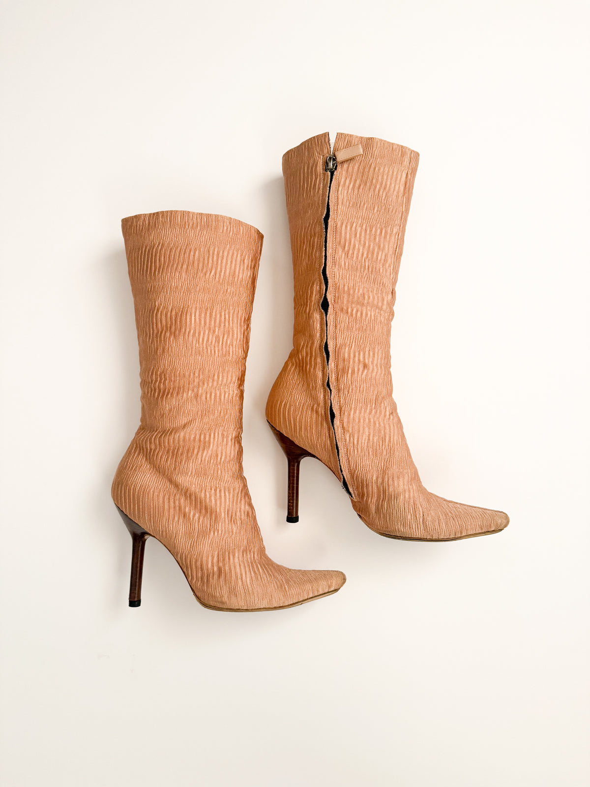Gucci A/W 1999 Pink Silk Plisse Boots