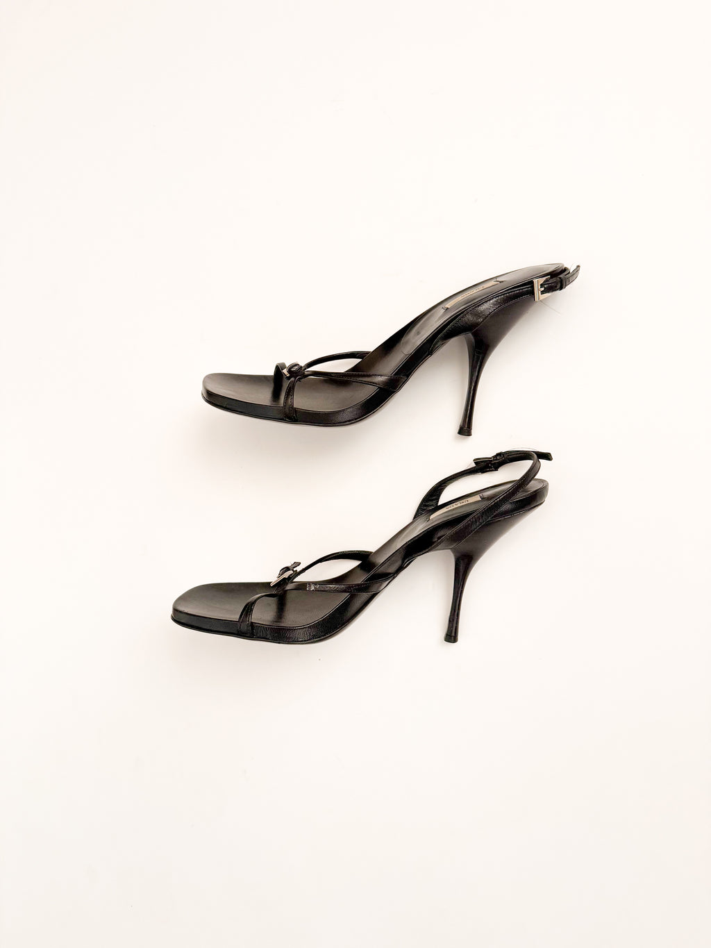 Prada Black Leather Buckle Slingback Heels