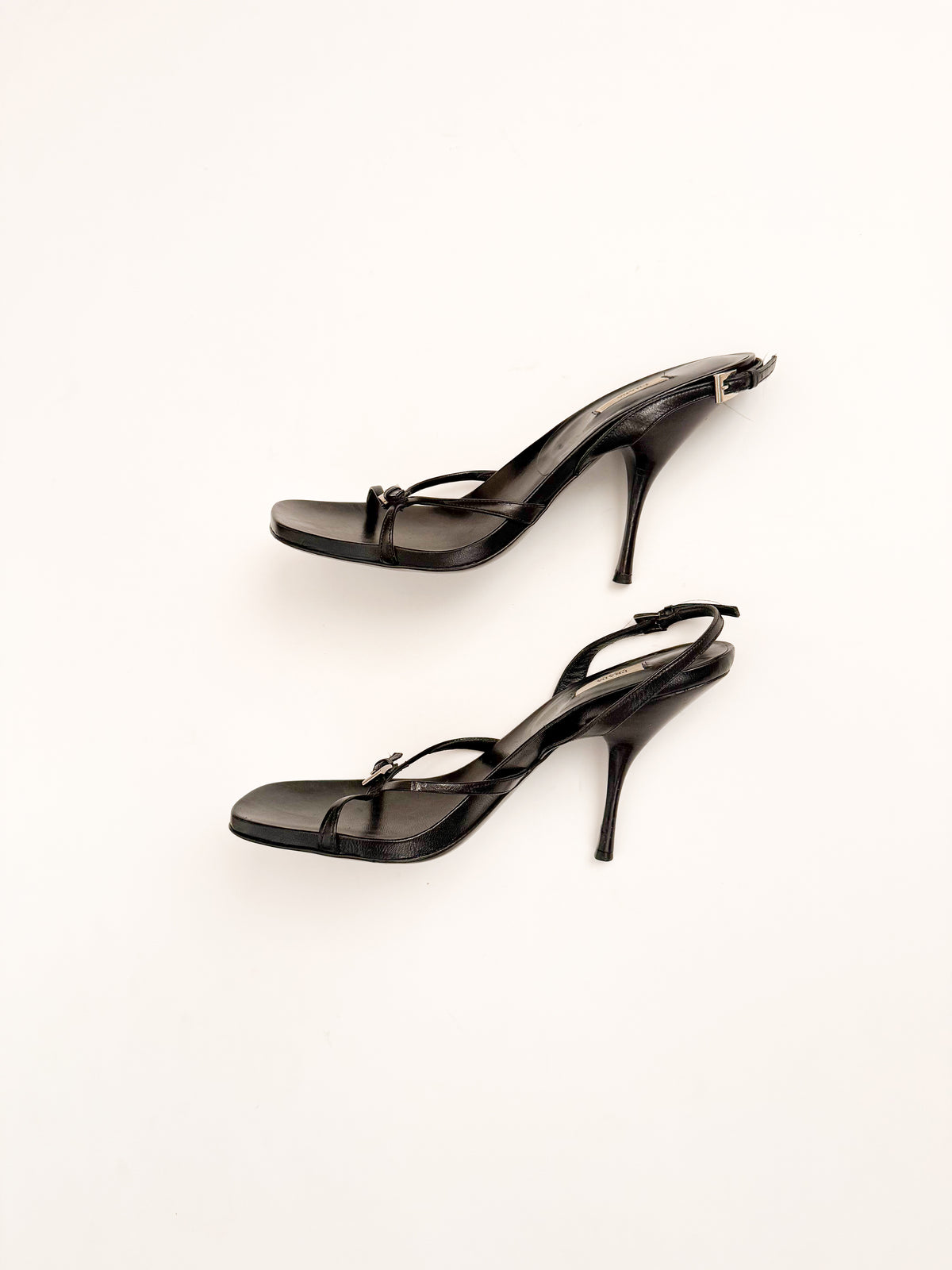 Prada Black Leather Buckle Slingback Heels