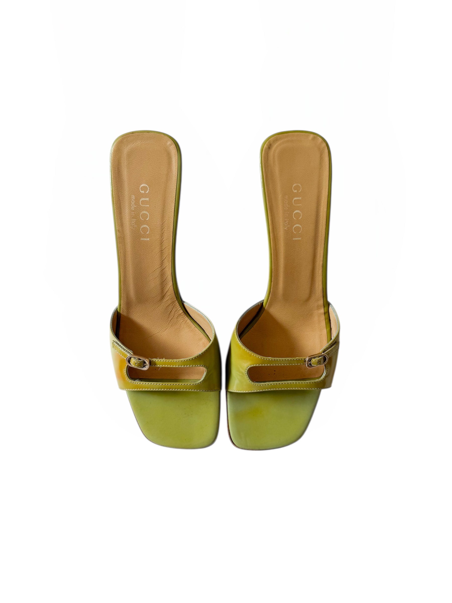 Gucci Light Green Double Strap Buckle Heels