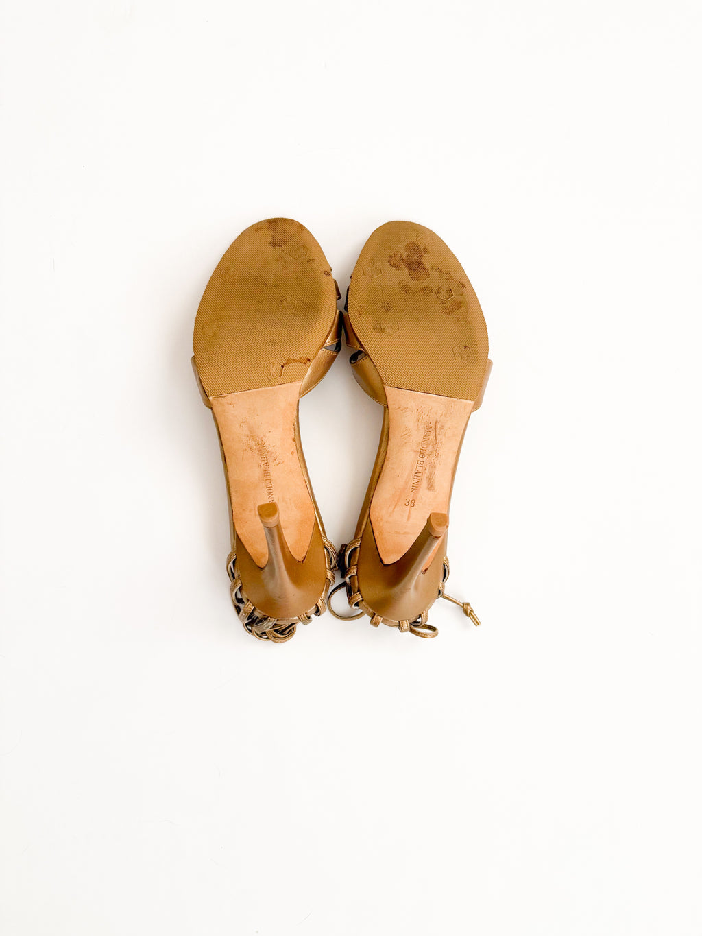 Manolo Blahnik Brown Metallic Strappy Heels