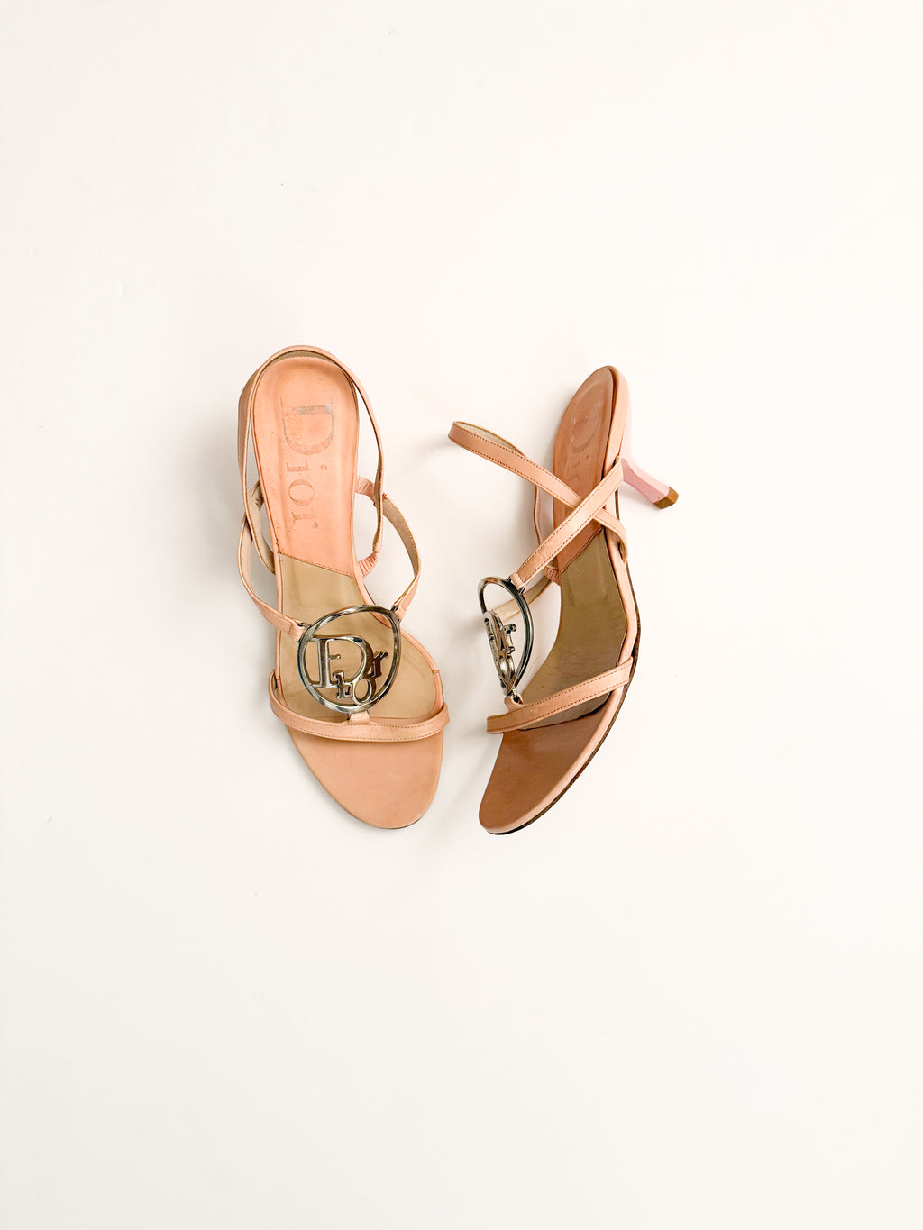Christian Dior Pink Leather Logo Slingback Heels