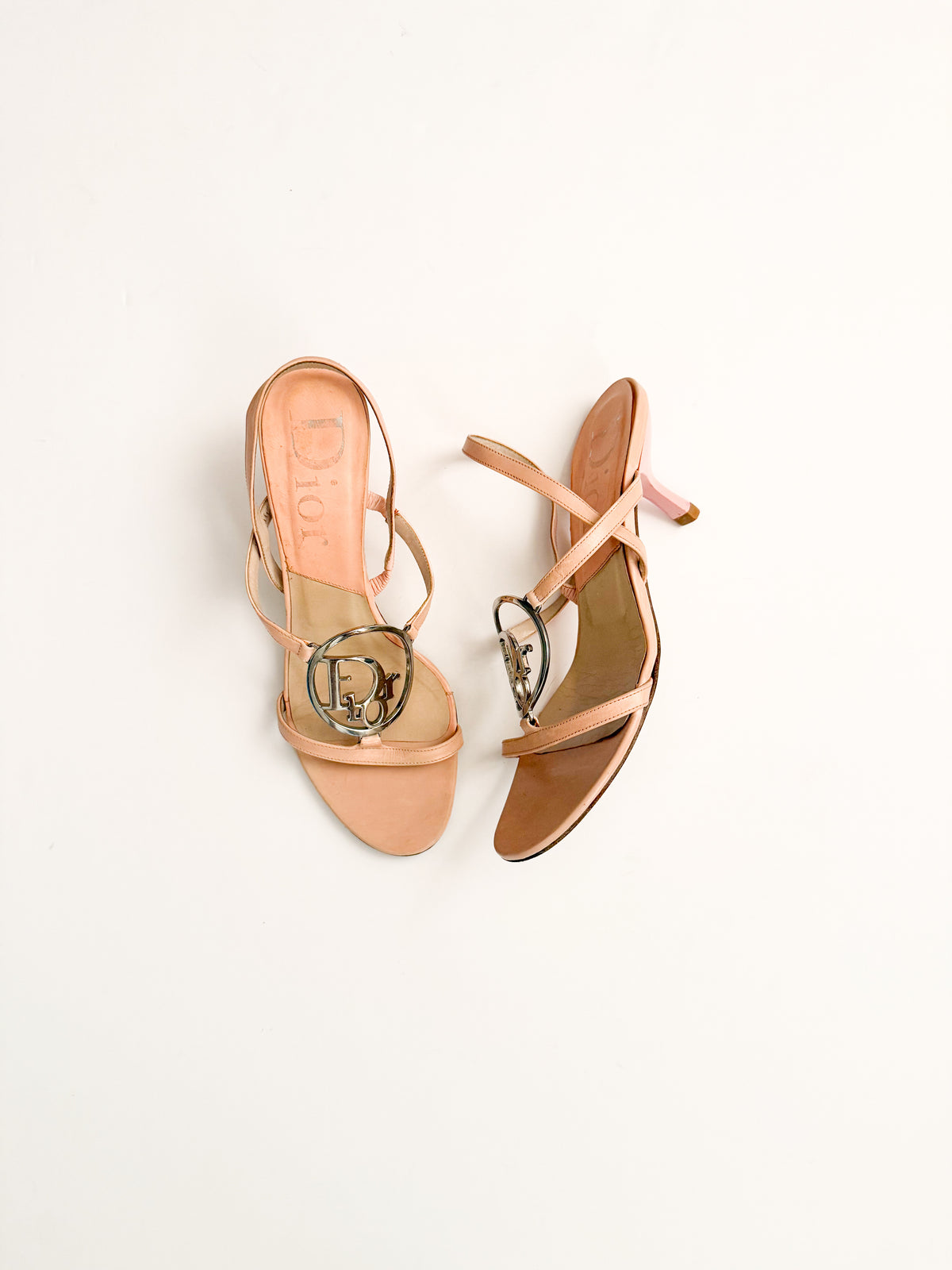 Christian Dior Pink Leather Logo Slingback Heels