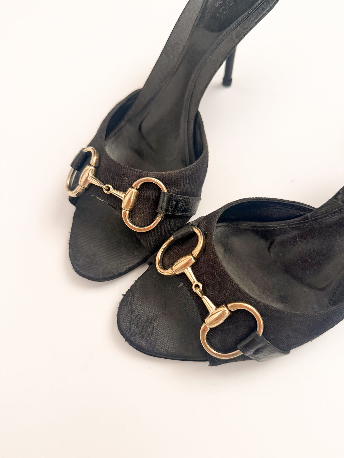 Gucci Black Monogram Horsebit Heels