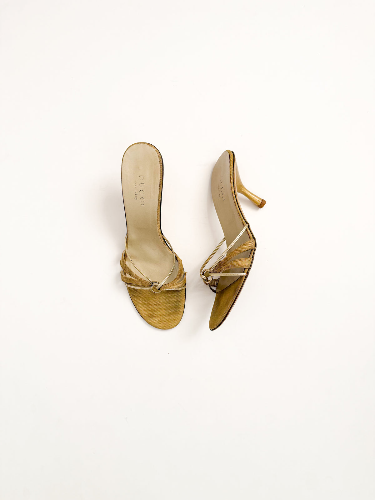 Gucci Gold Strappy Leather Heels