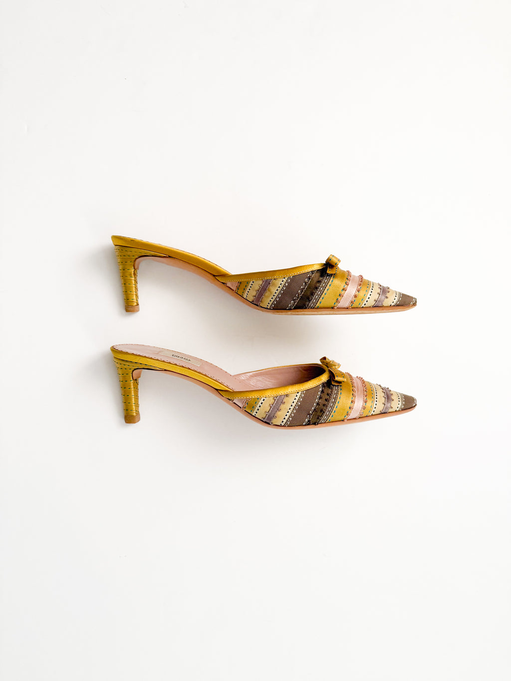 Prada Yellow Ribbon Satin Bow Mules