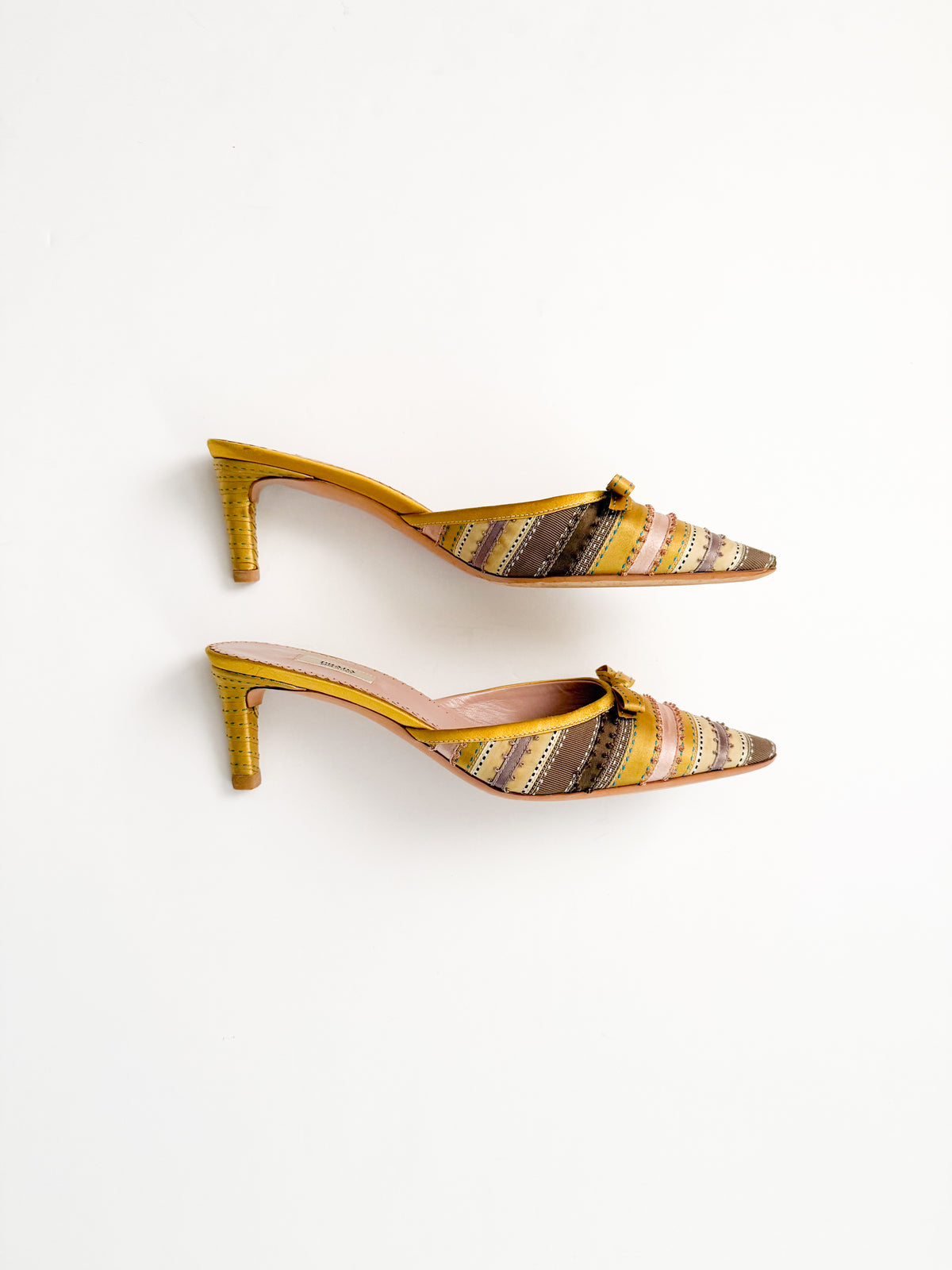 Prada Yellow Ribbon Satin Bow Mules