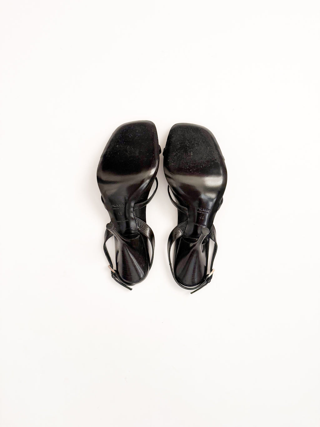 Prada Black Leather Buckle Slingback Heels
