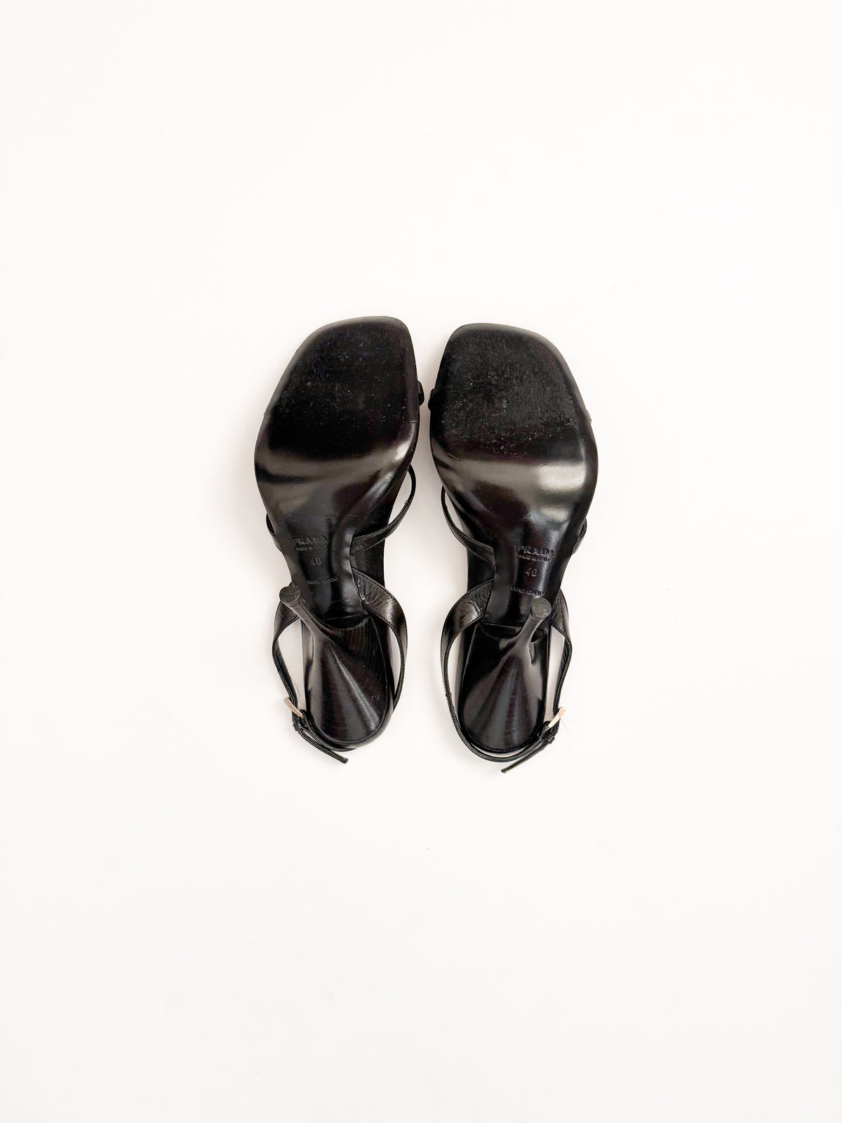 Prada Black Leather Buckle Slingback Heels