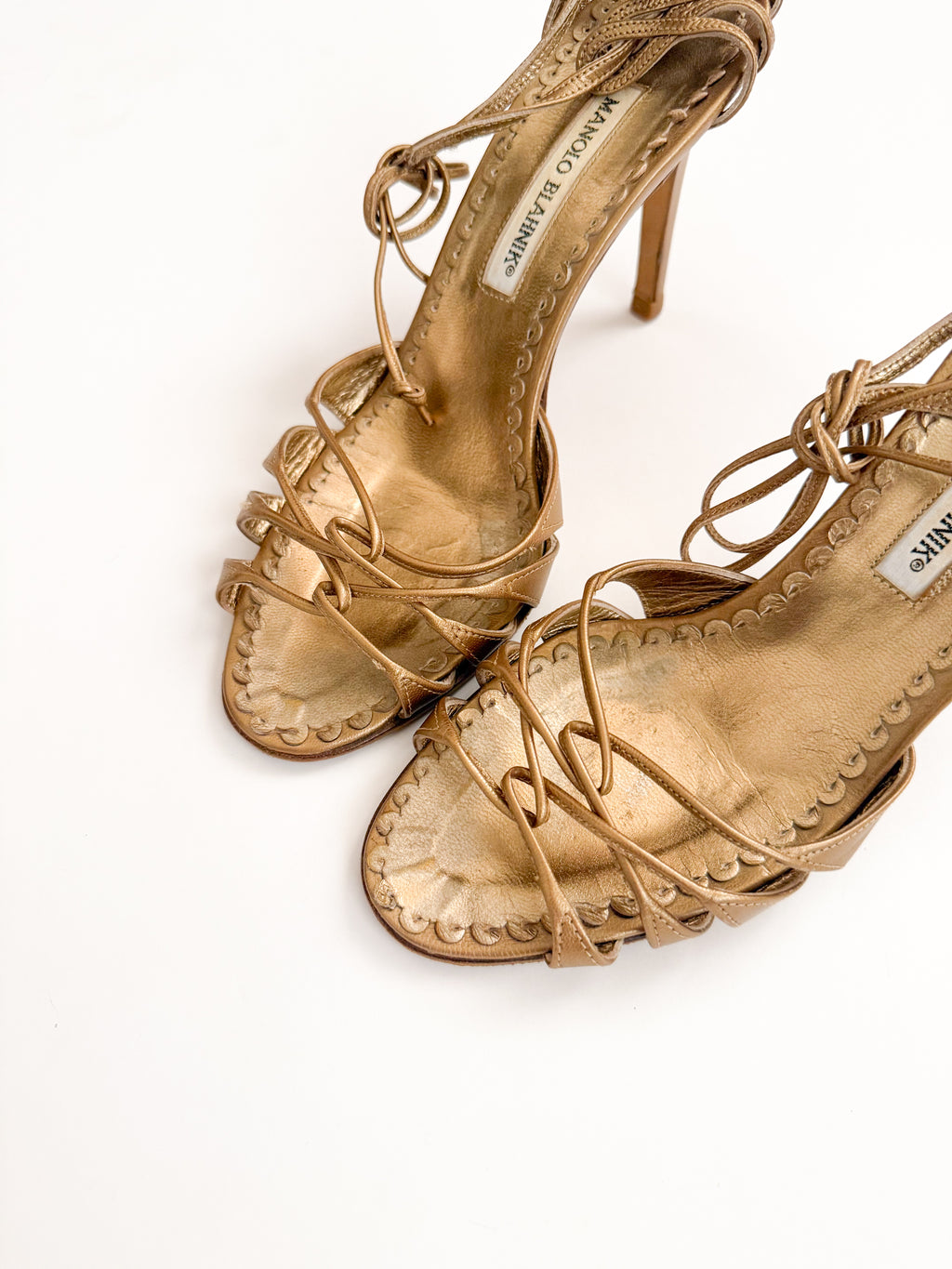 Manolo Blahnik Brown Metallic Strappy Heels