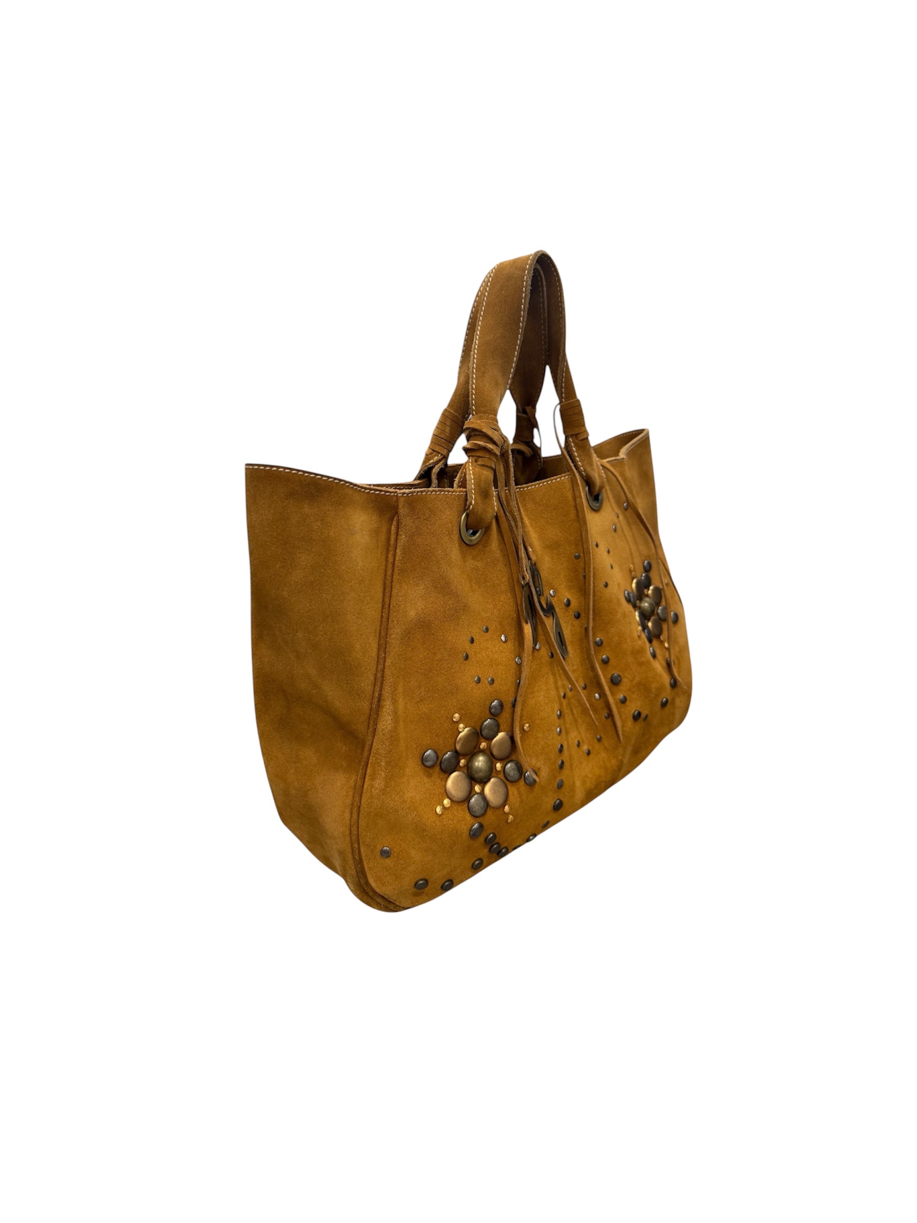 Dolce & Gabbana Tan Suede Studded Fringe Tote