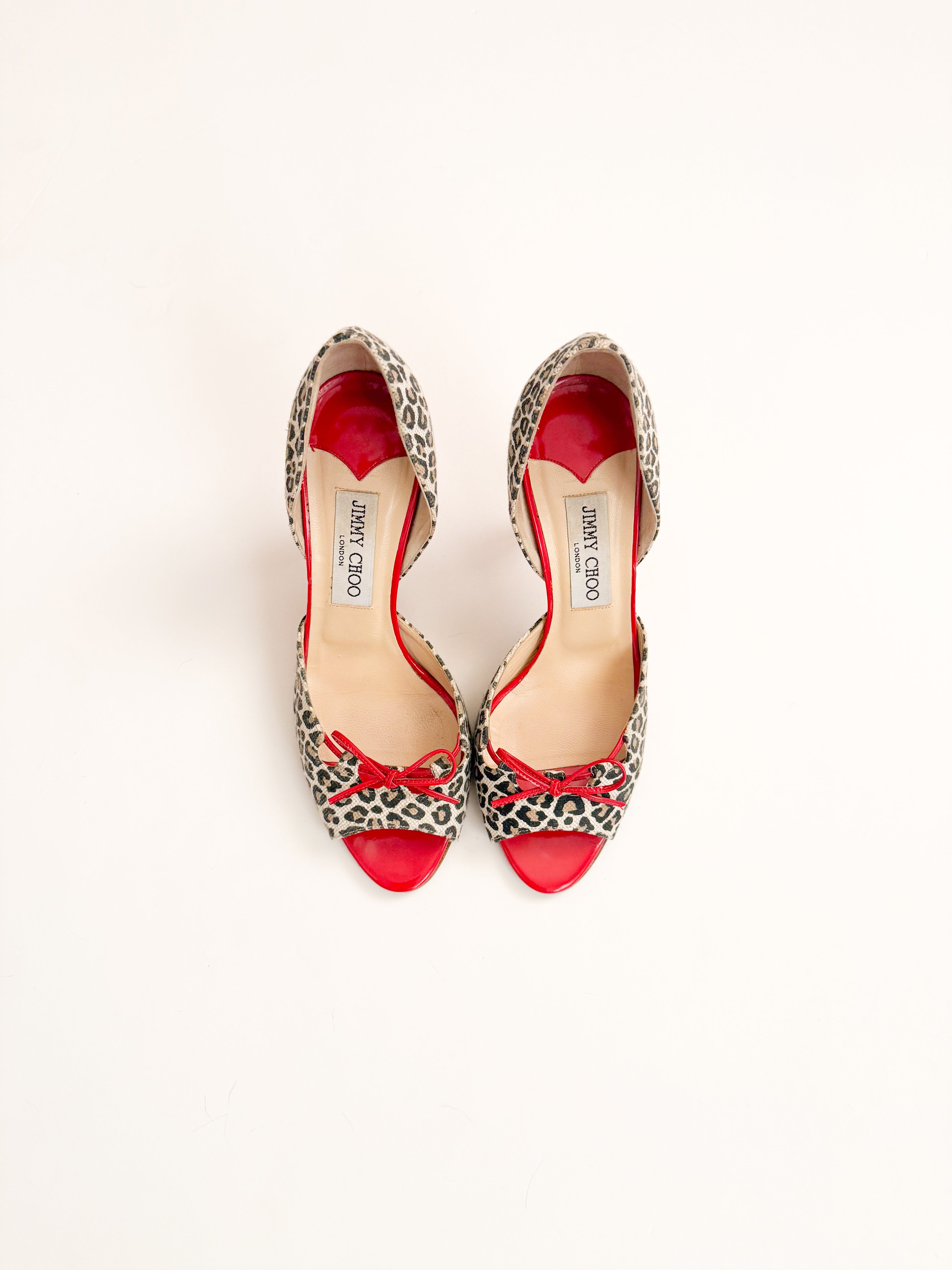 Jimmy Choo Red Bow Leopard D'Orsay Pumps