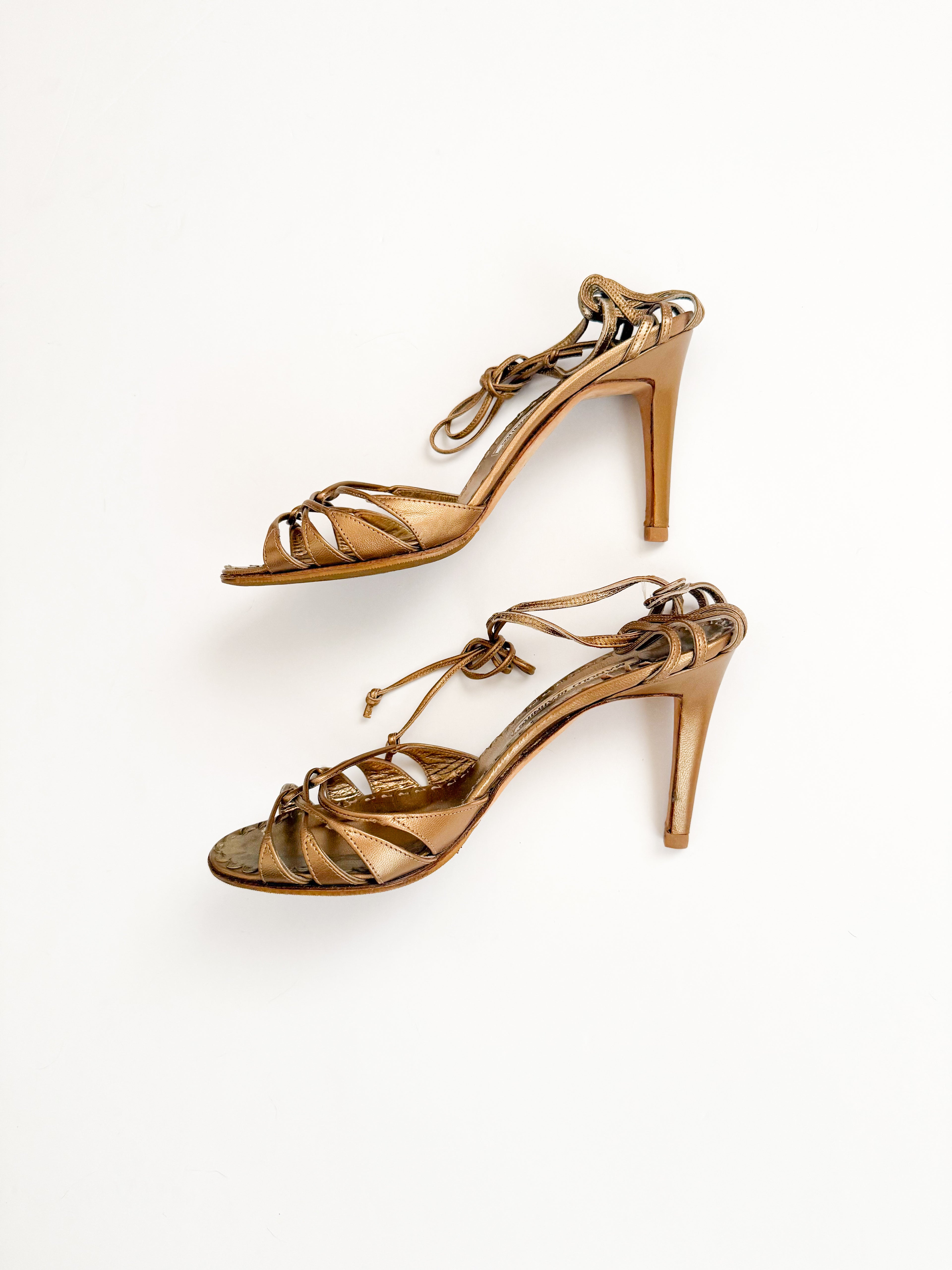 Manolo Blahnik Brown Metallic Strappy Heels