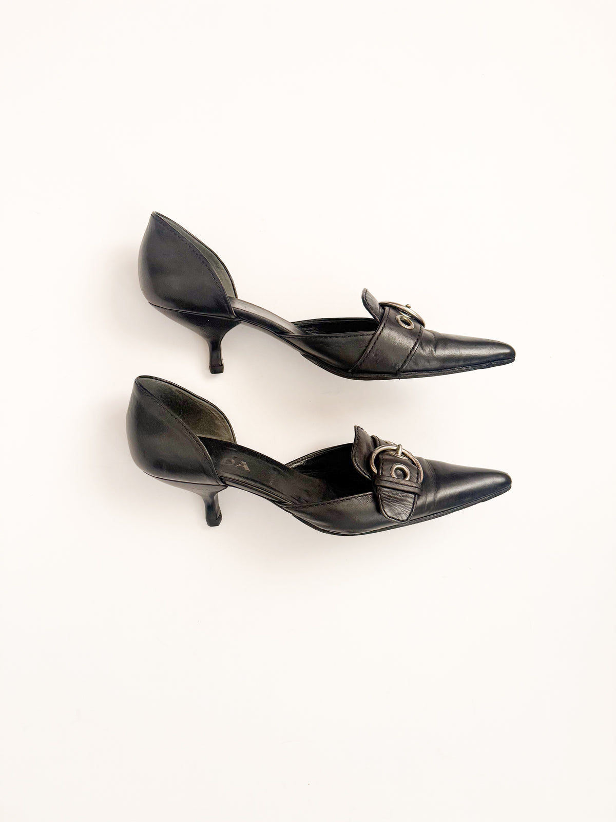 Prada SS2002 Black Buckle Leather d'Orsay Pumps