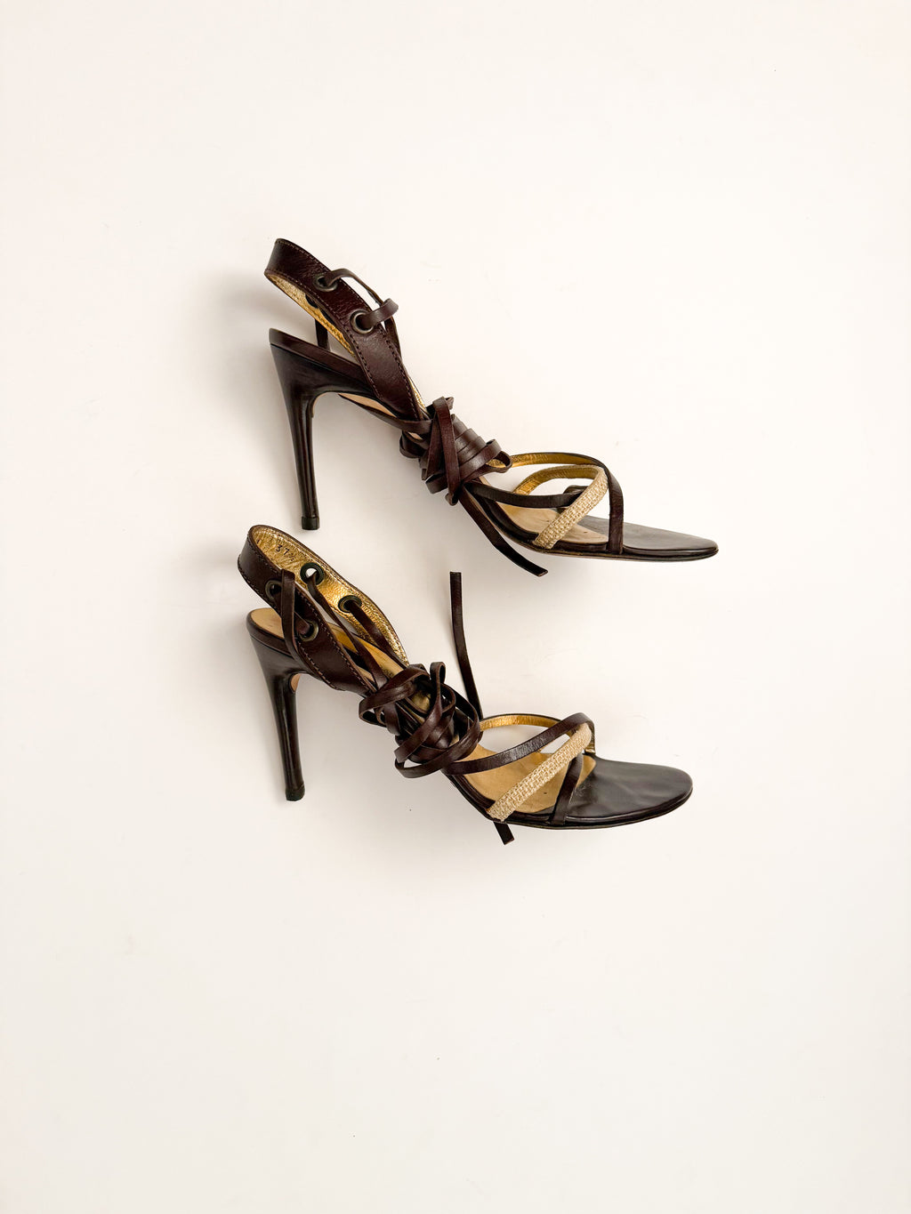 Dolce & Gabbana Brown Leather Lace Up Heels