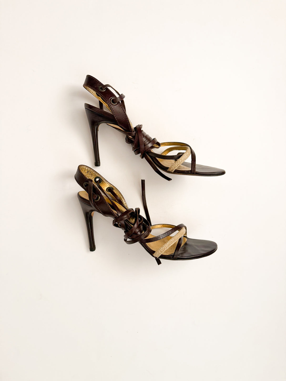 Dolce & Gabbana Brown Leather Lace Up Heels