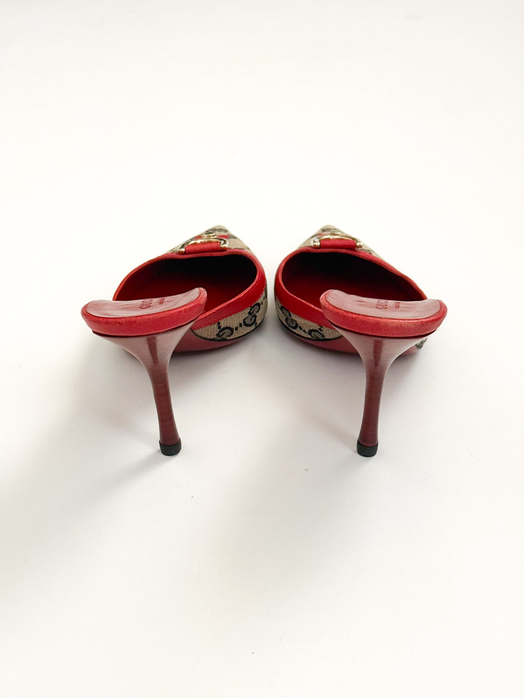 Gucci Red Leather Monogram Pointed Mules