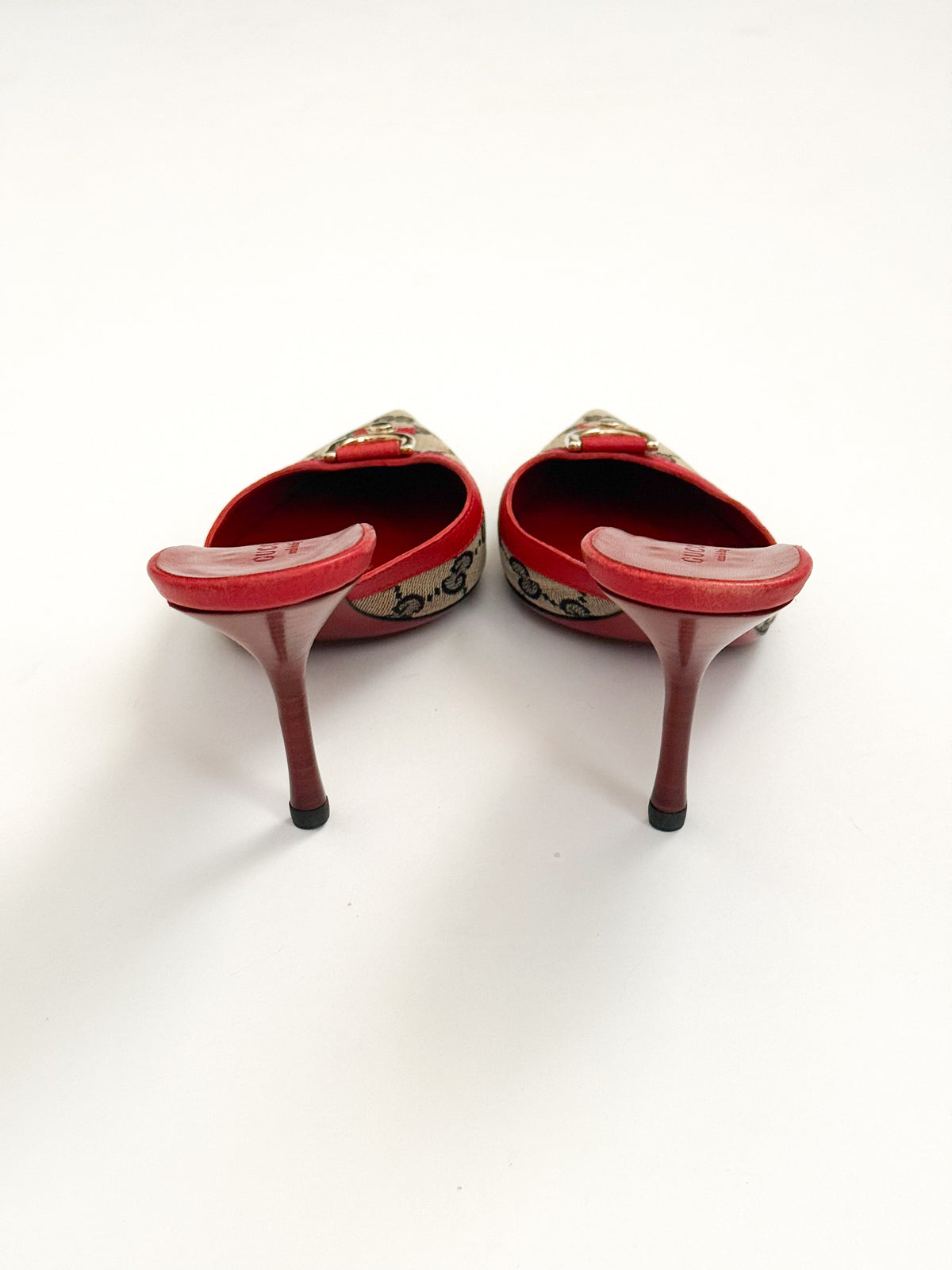 Gucci Red Leather Monogram Pointed Mules
