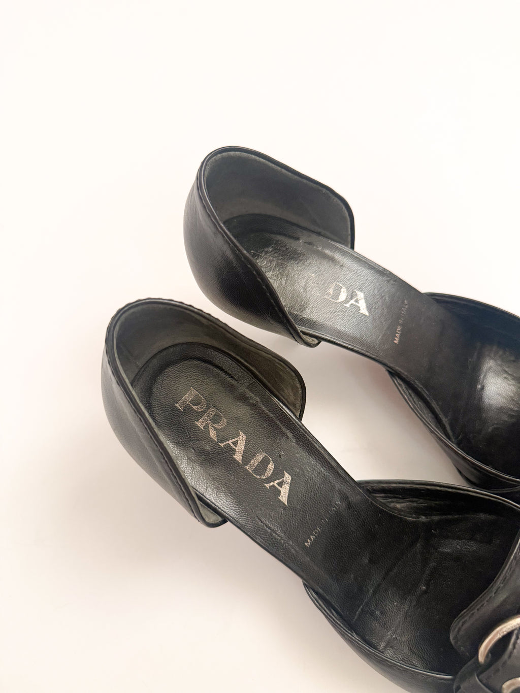 Prada SS2002 Black Buckle Leather d'Orsay Pumps