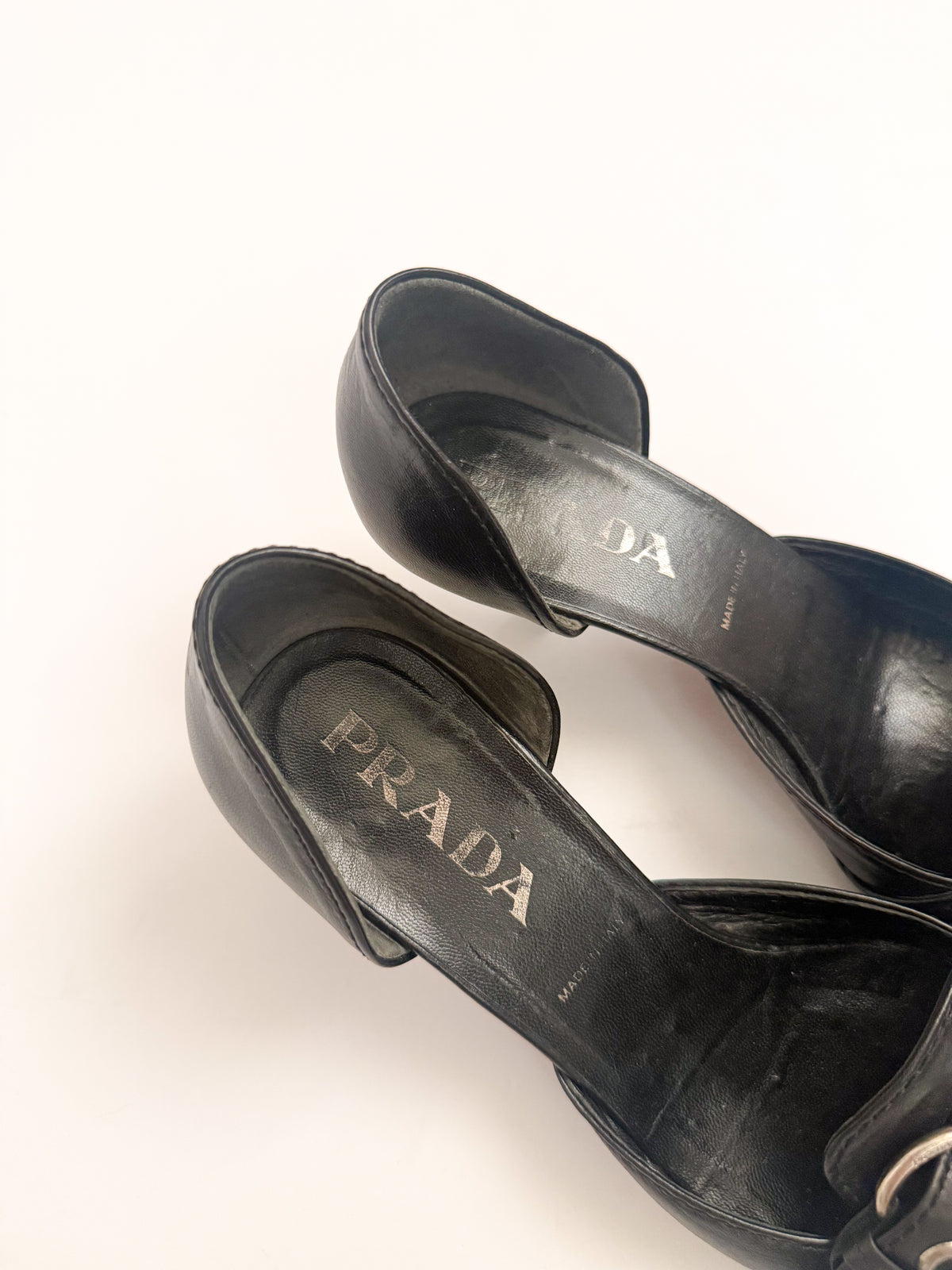 Prada SS2002 Black Buckle Leather d'Orsay Pumps