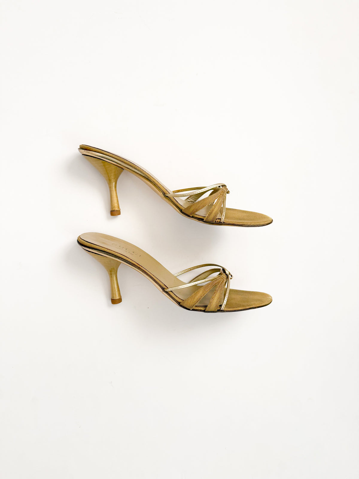 Gucci Gold Strappy Leather Heels