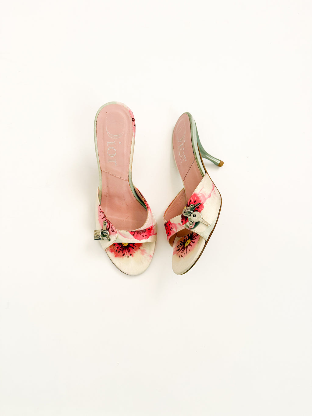 Christian Dior S/S 2005 Pink Floral Lock & Key Heels