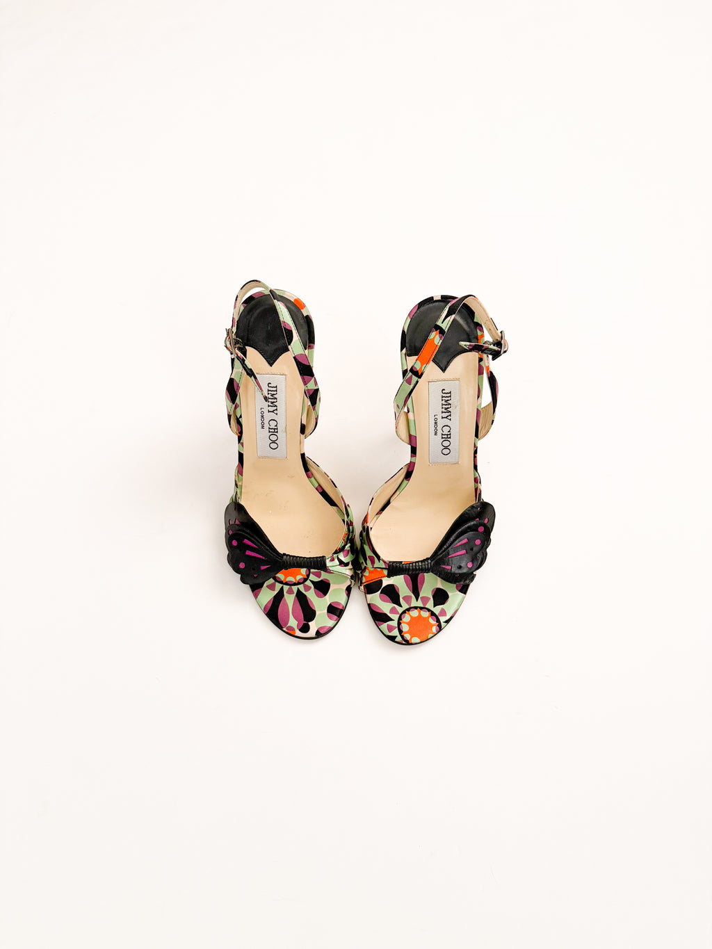 Jimmy Choo Butterfly Appliqué Satin Slingback Heels