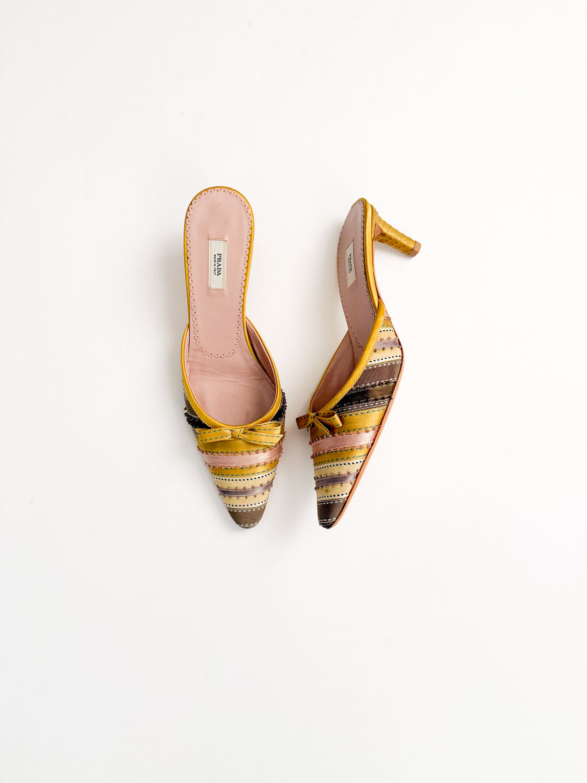 Prada Yellow Ribbon Satin Bow Mules