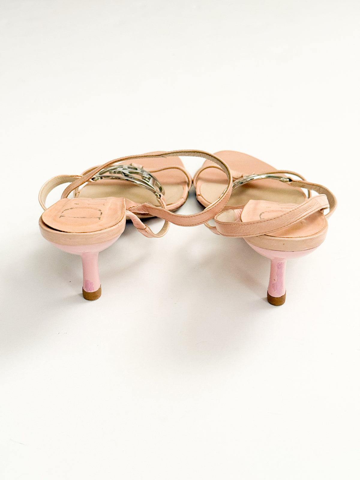 Christian Dior Pink Leather Logo Slingback Heels