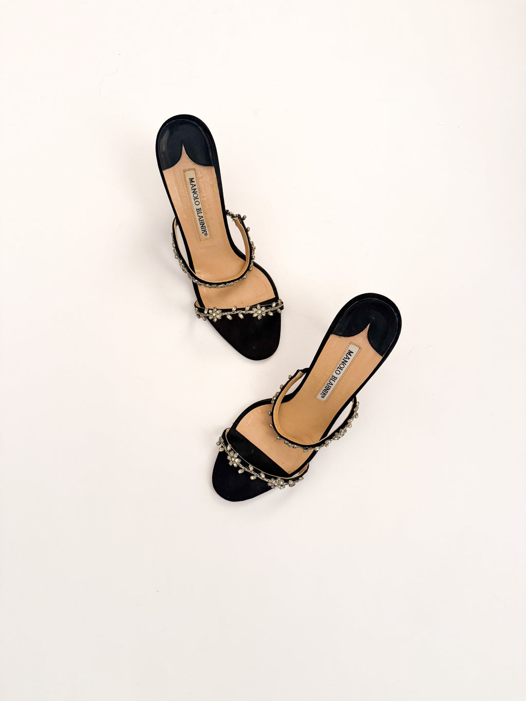 Manolo Blahnik Floral Crystal Black Heels