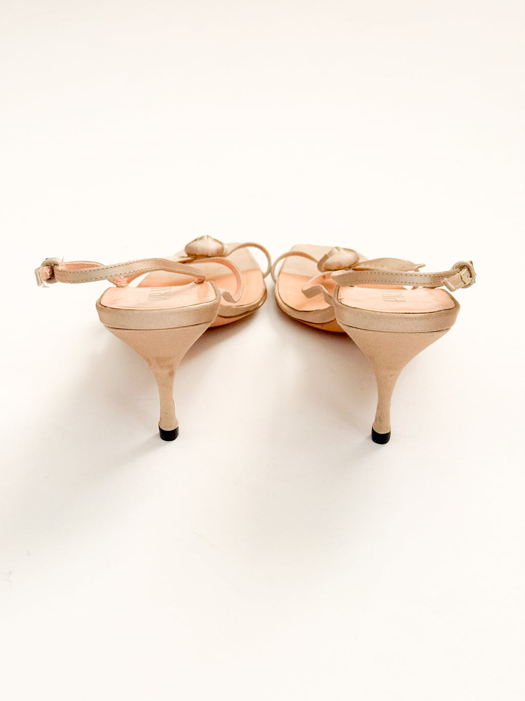 Prada Rosebud Nude Satin Slingback Heels