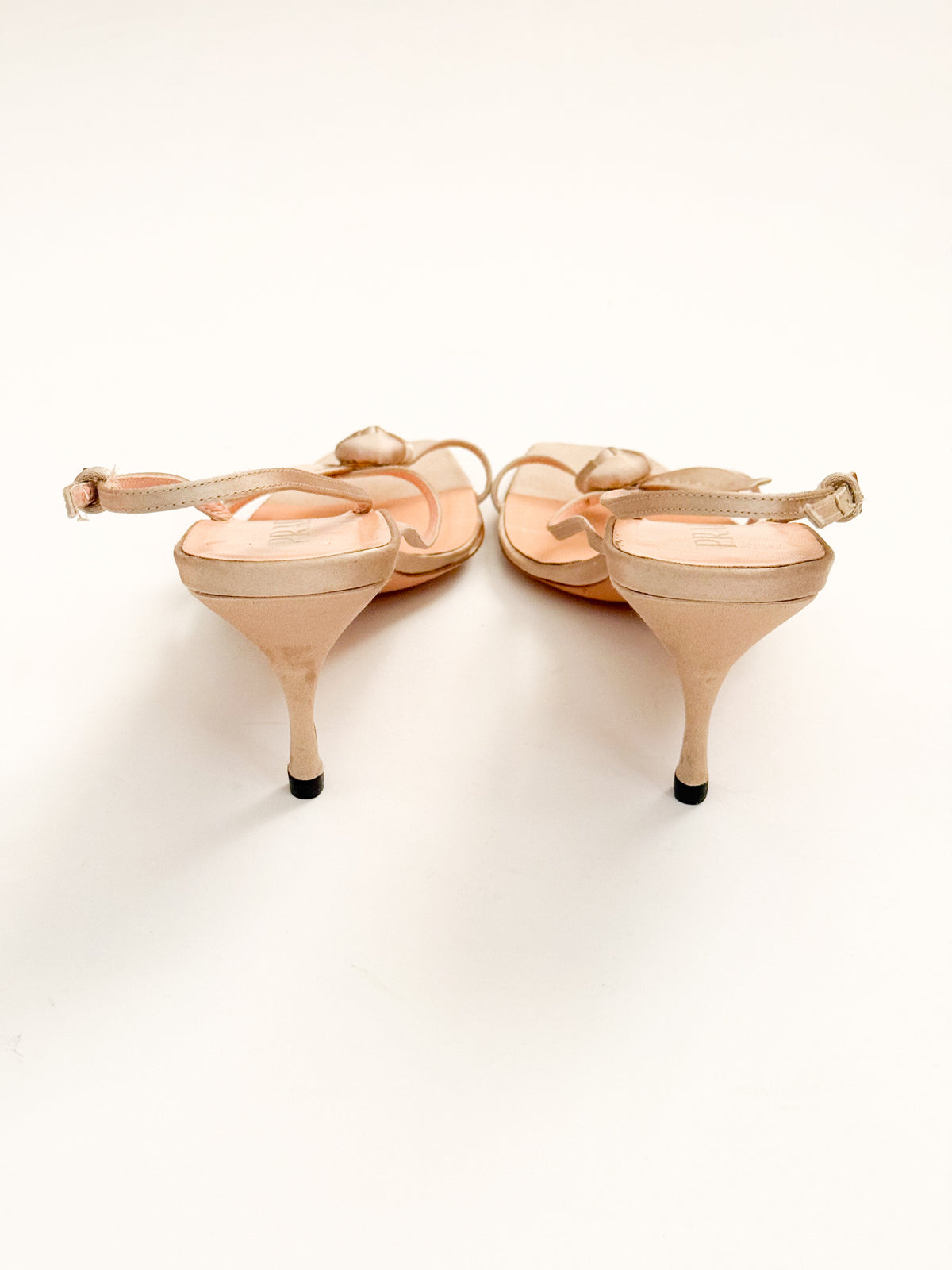 Prada Rosebud Nude Satin Slingback Heels