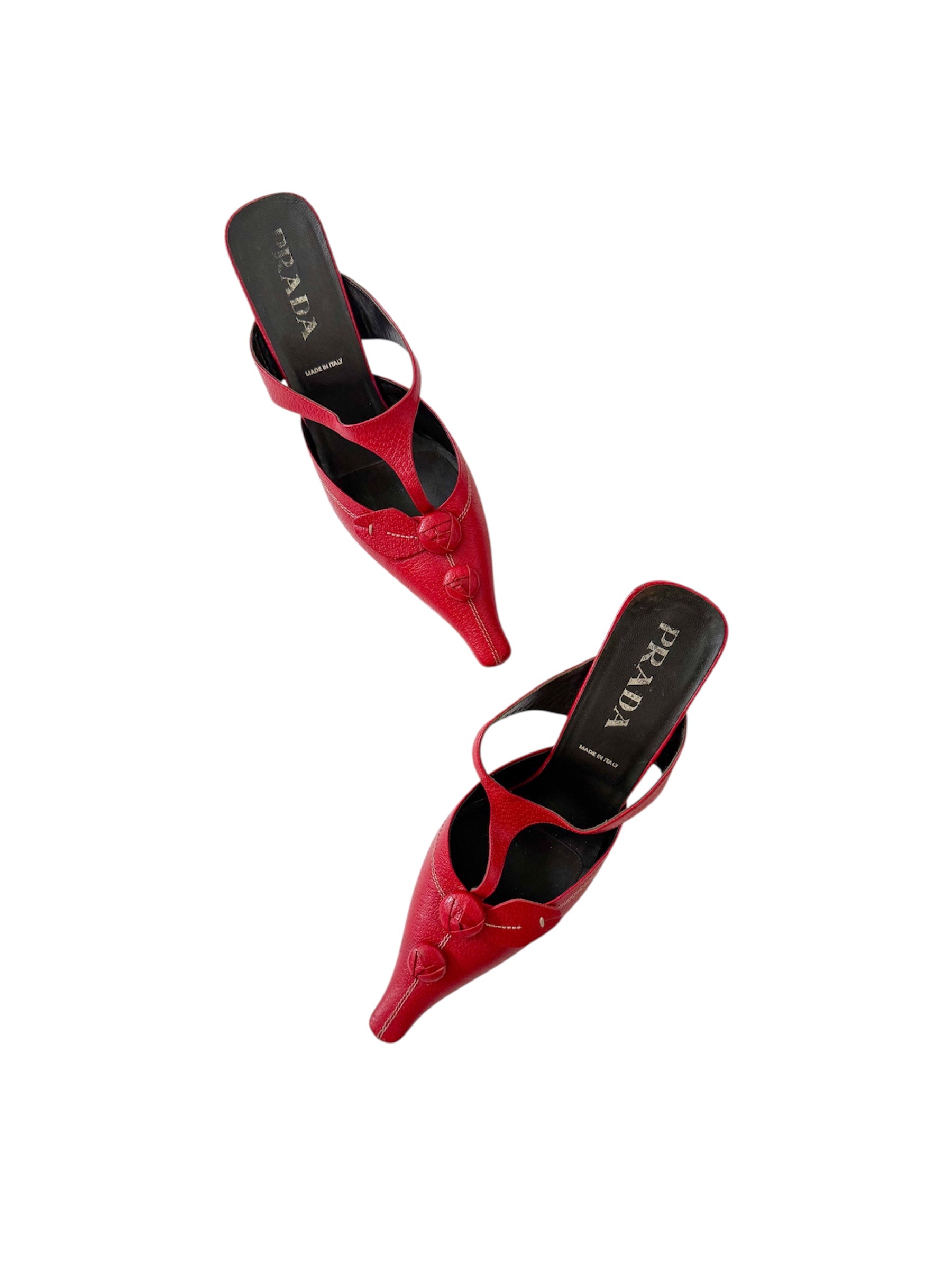 Prada S/S 2000 Red Flower Pointed Mules