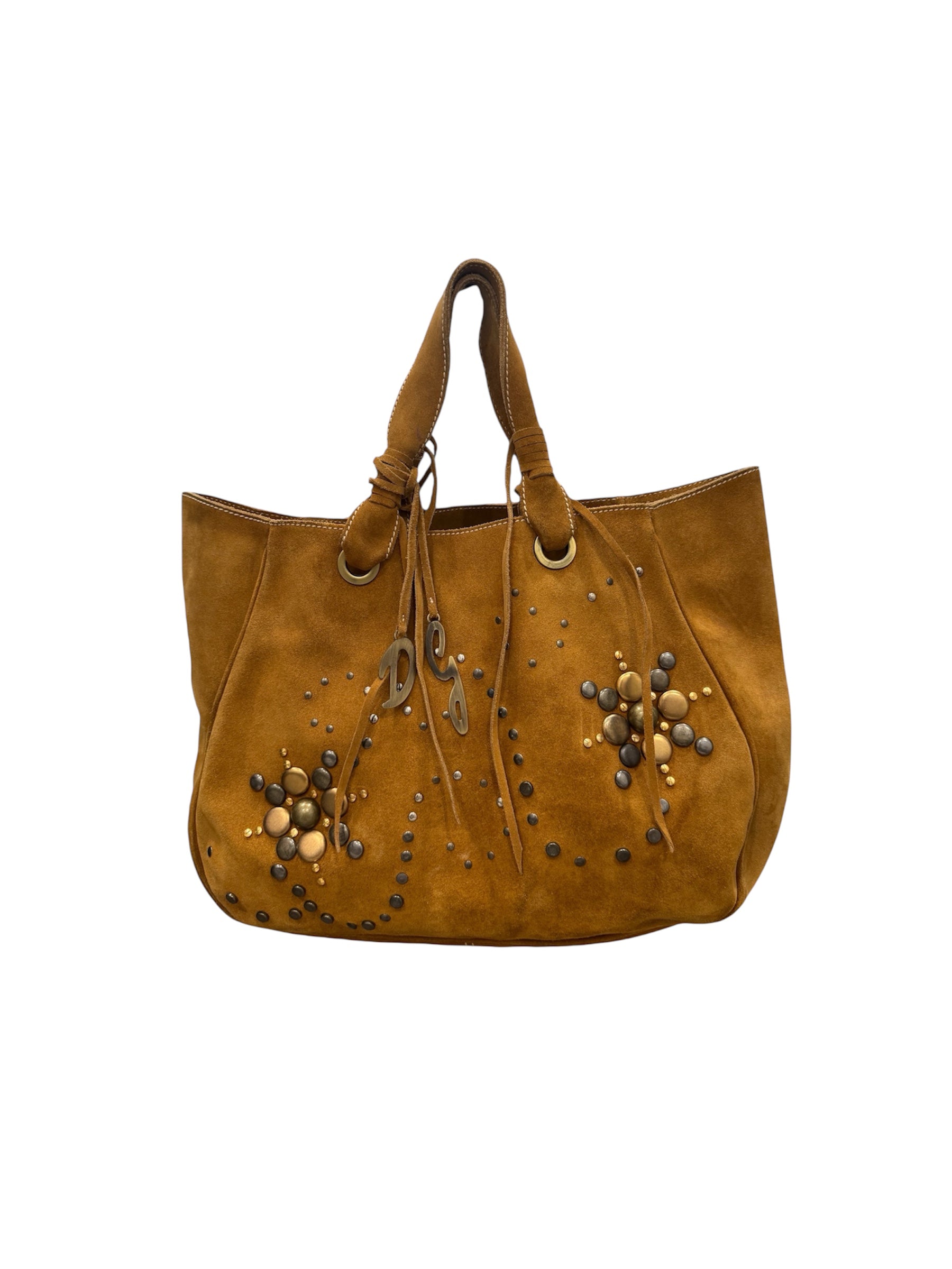 Dolce & Gabbana Tan Suede Studded Fringe Tote