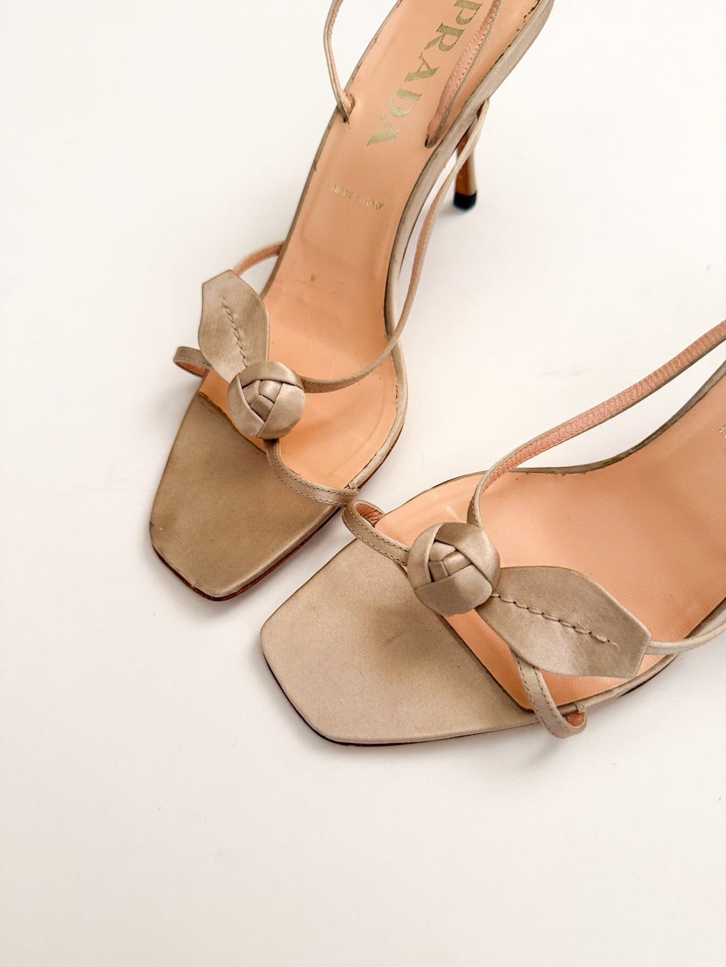 Prada Rosebud Nude Satin Slingback Heels