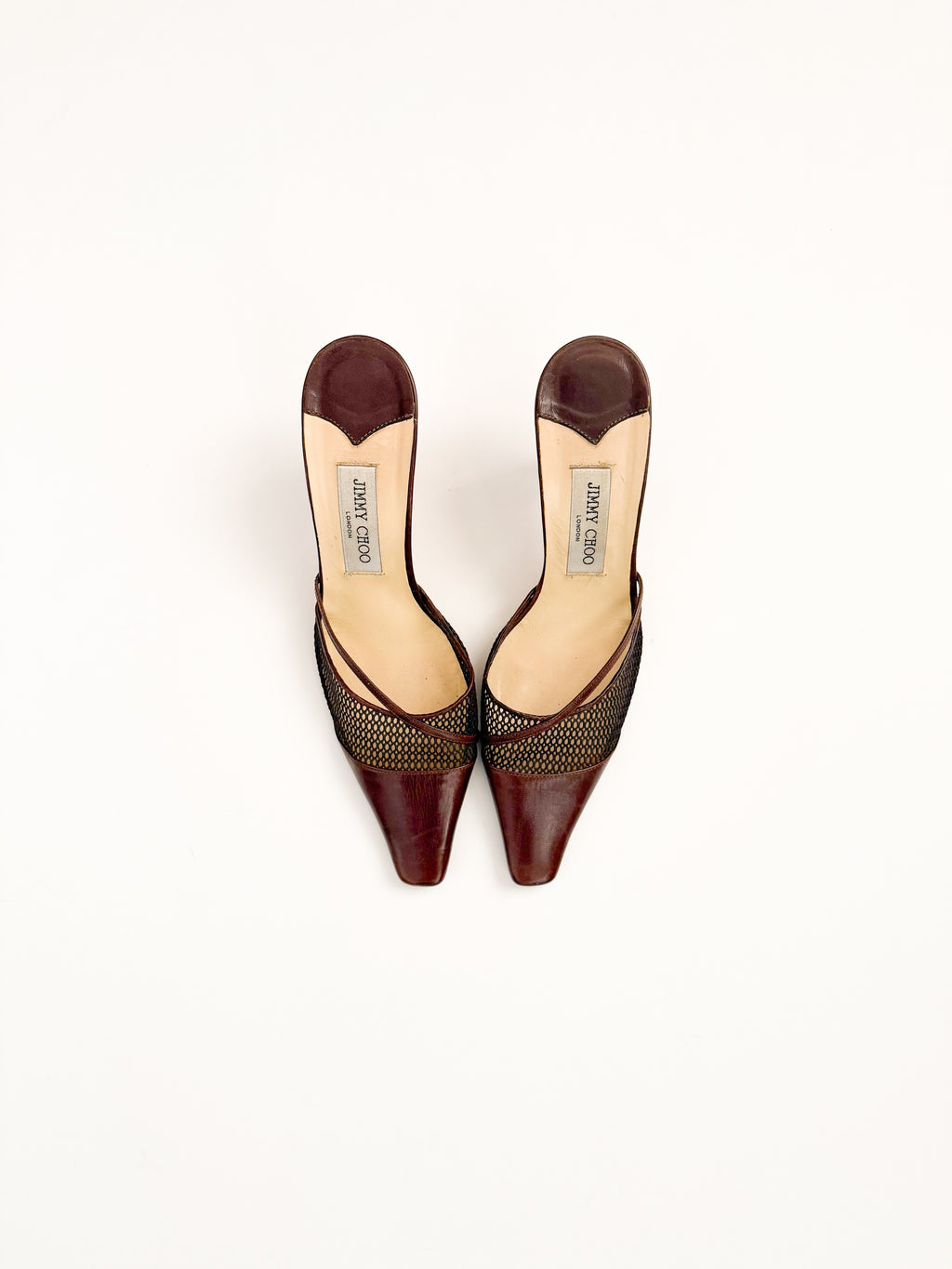 Jimmy Choo Brown Mesh Leather Mules