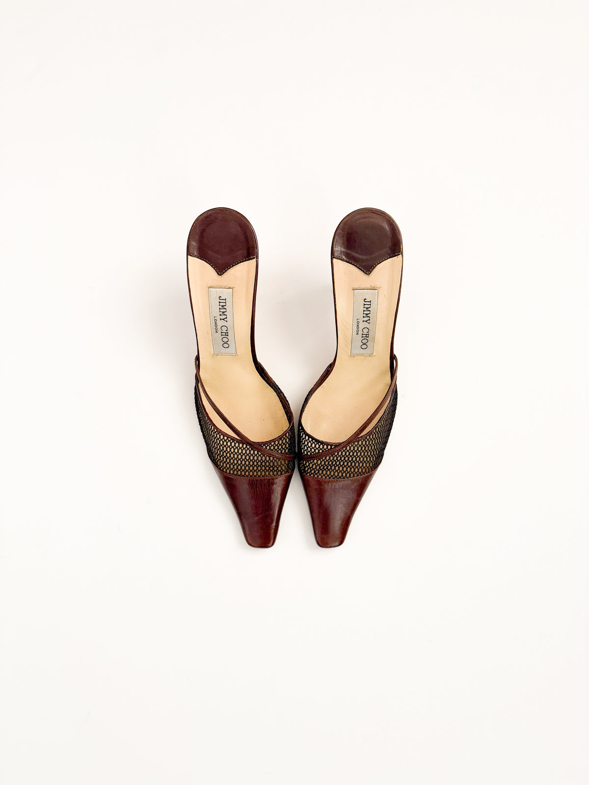Jimmy Choo Brown Mesh Leather Mules