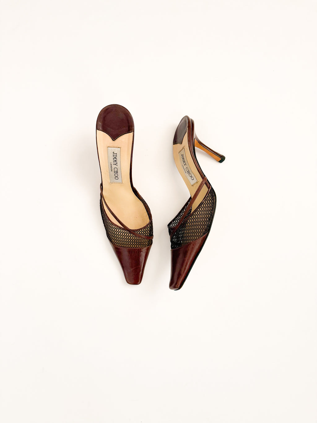 Jimmy Choo Brown Mesh Leather Mules