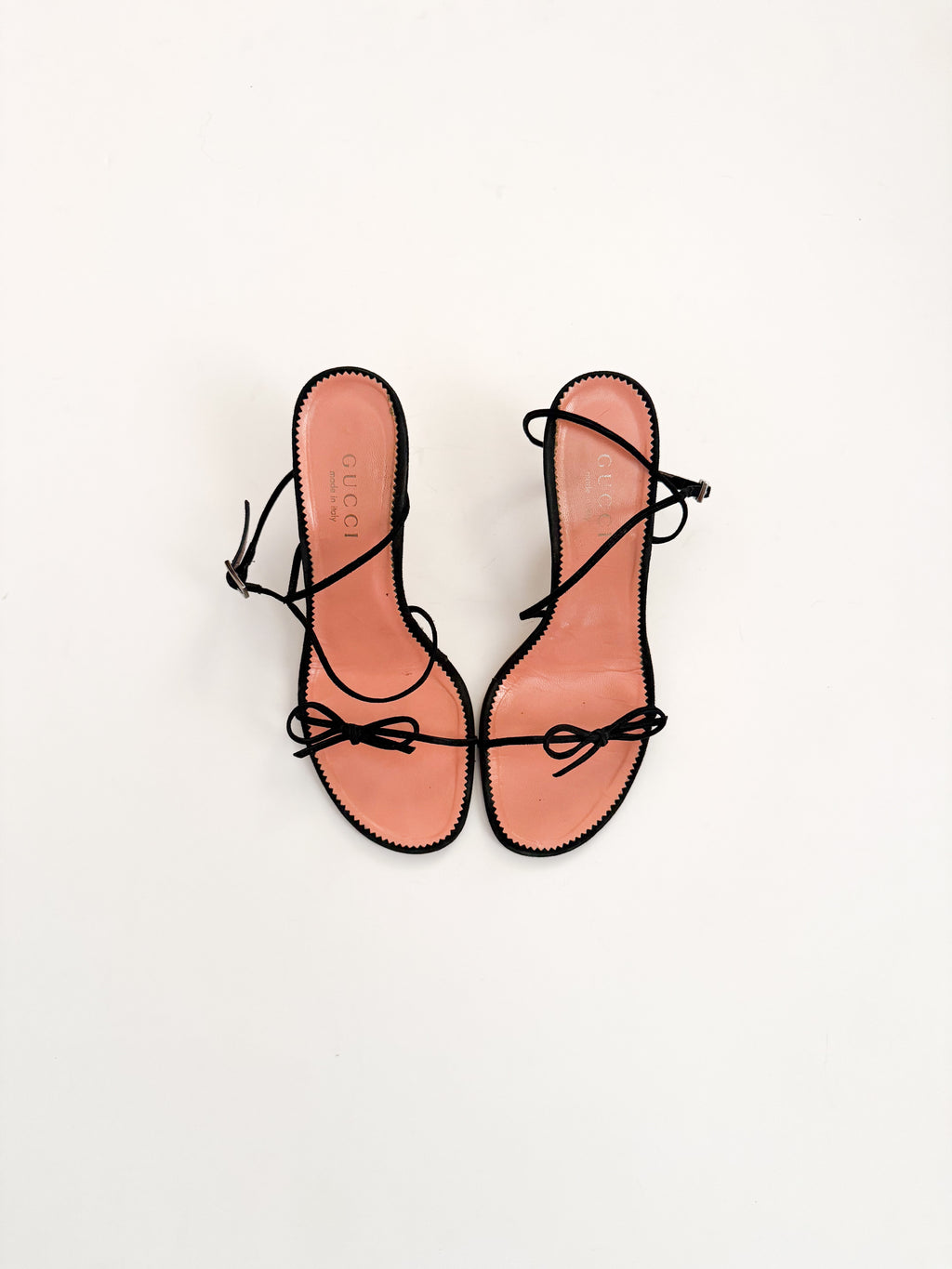 Gucci Thin Strappy Black Bow Heels
