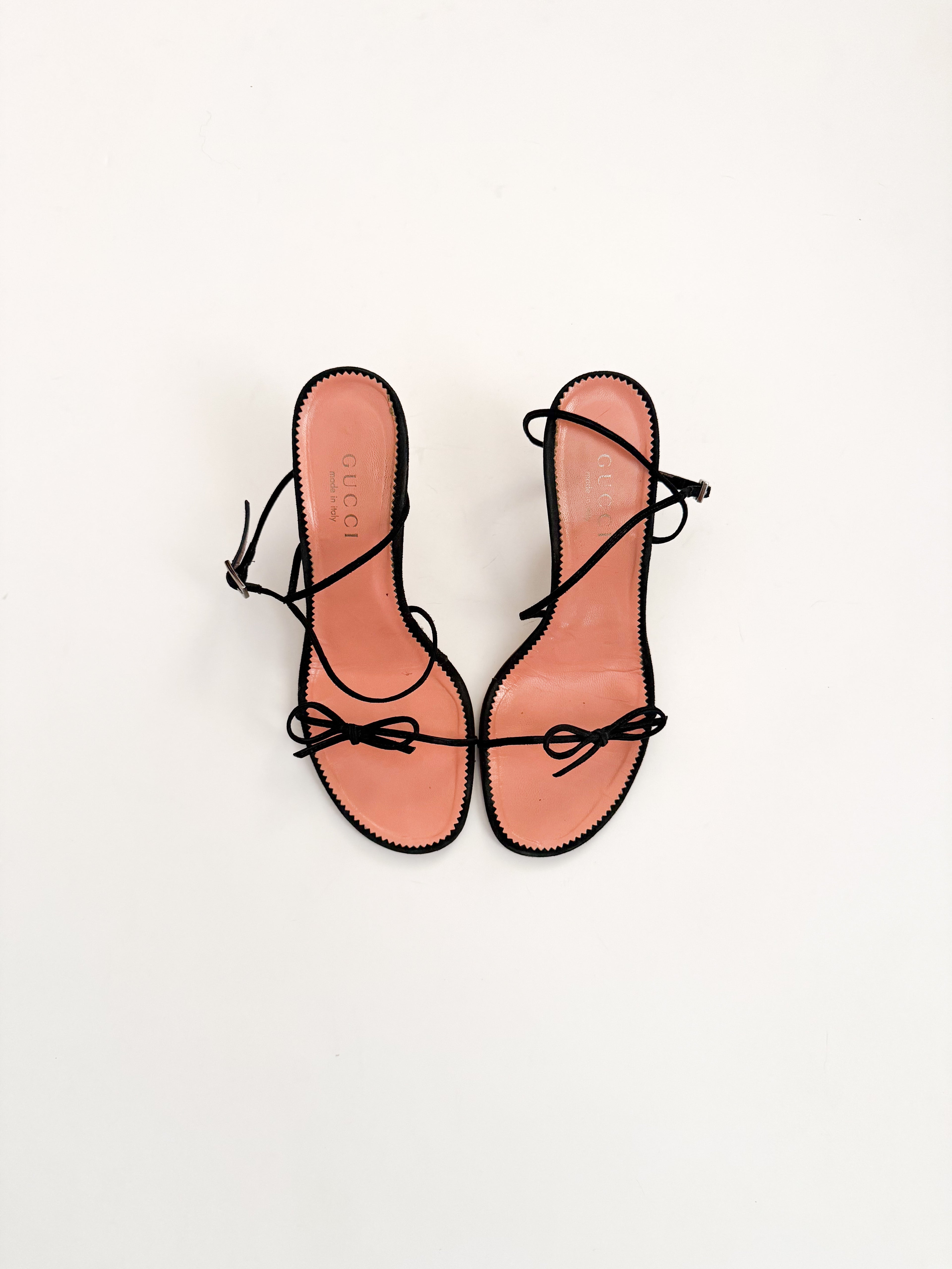 Gucci Thin Strappy Black Bow Heels