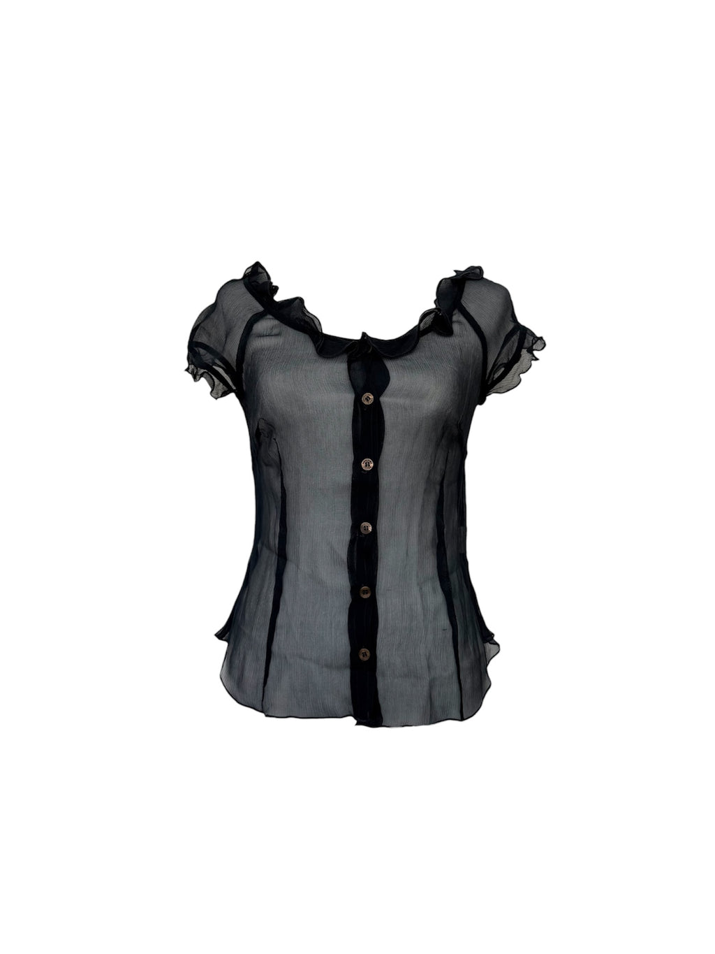 Moschino Silk Black Sheer Ruffle Blouse