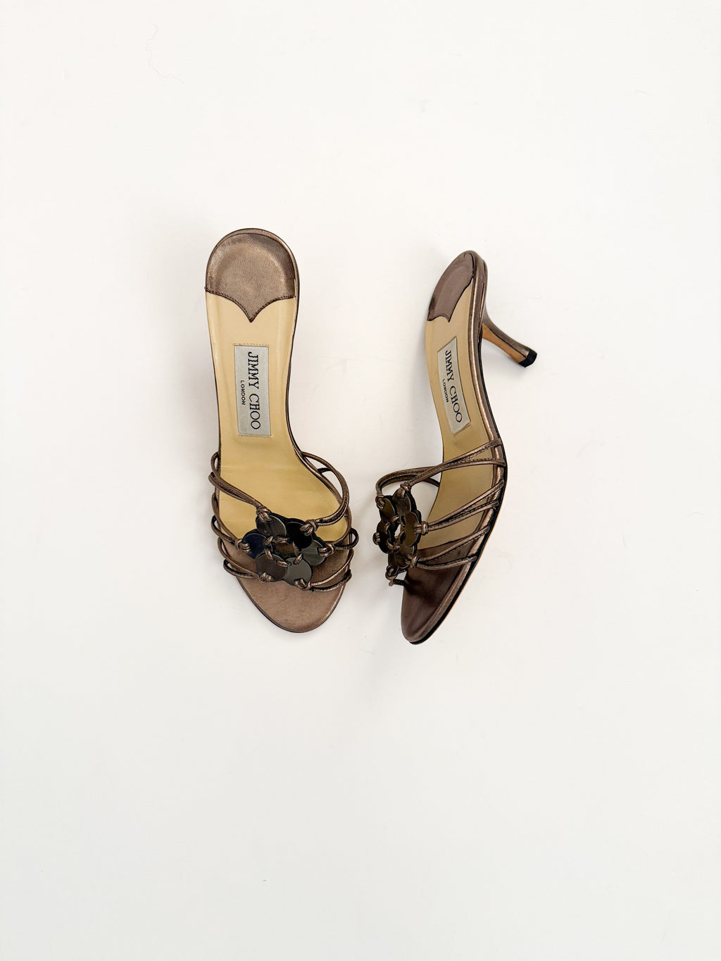 Jimmy Choo Silver Flower Kitten Heels