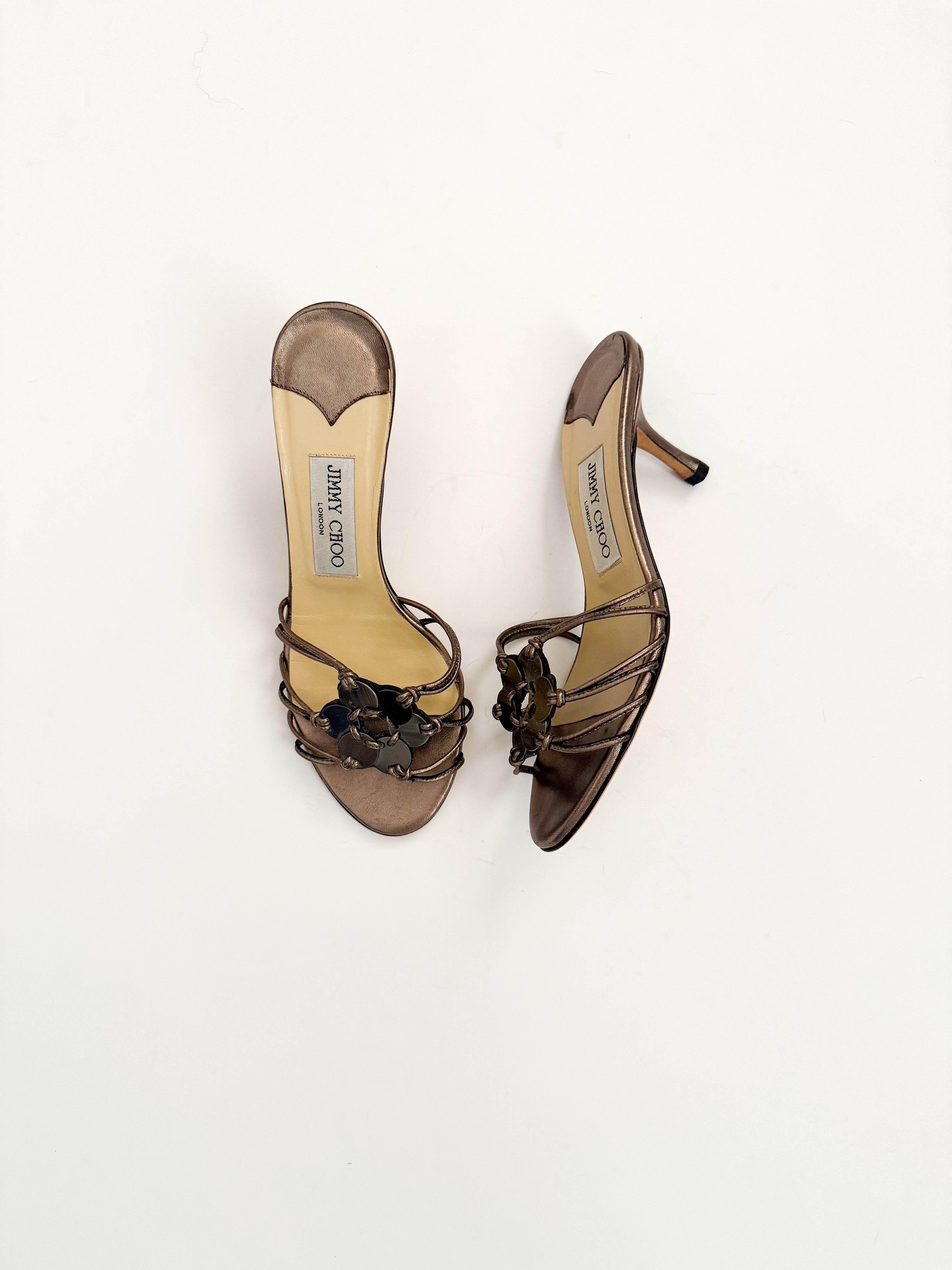 Jimmy Choo Silver Flower Kitten Heels
