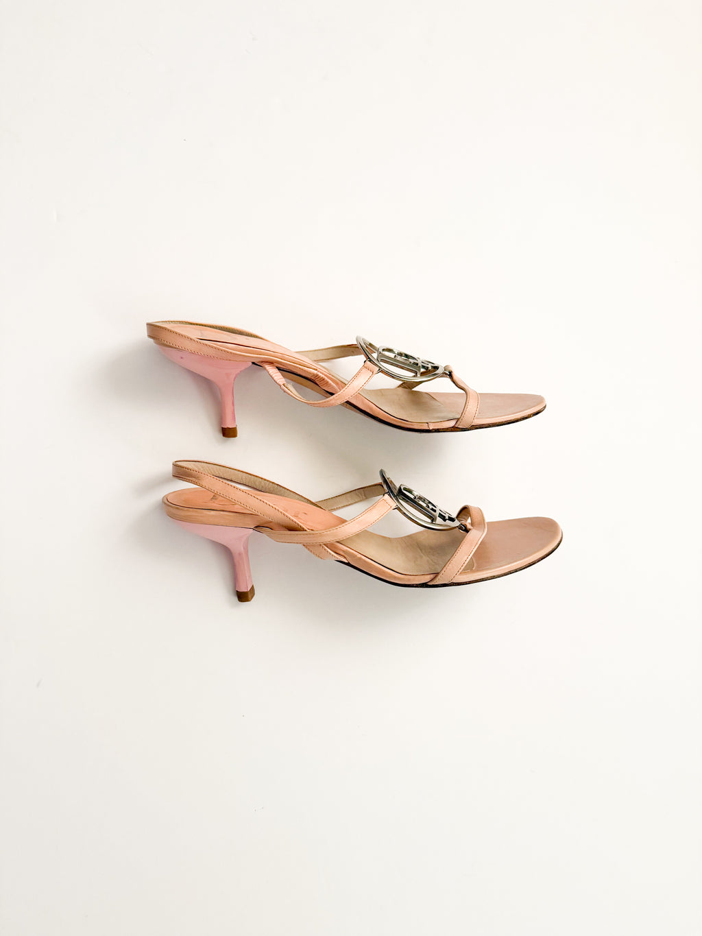 Christian Dior Pink Leather Logo Slingback Heels