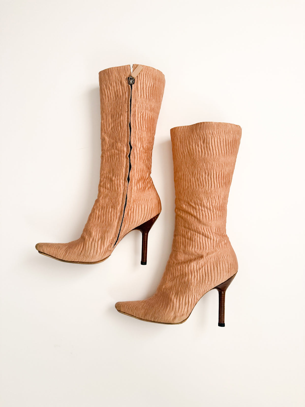 Gucci A/W 1999 Pink Silk Plisse Boots