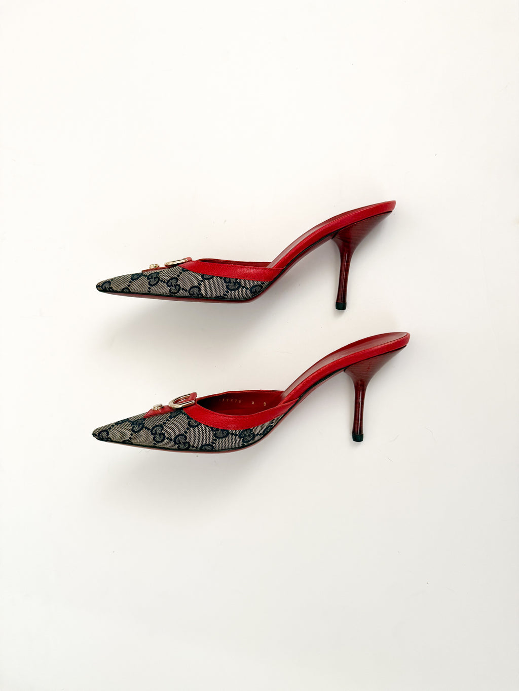 Gucci Red Leather Monogram Pointed Mules