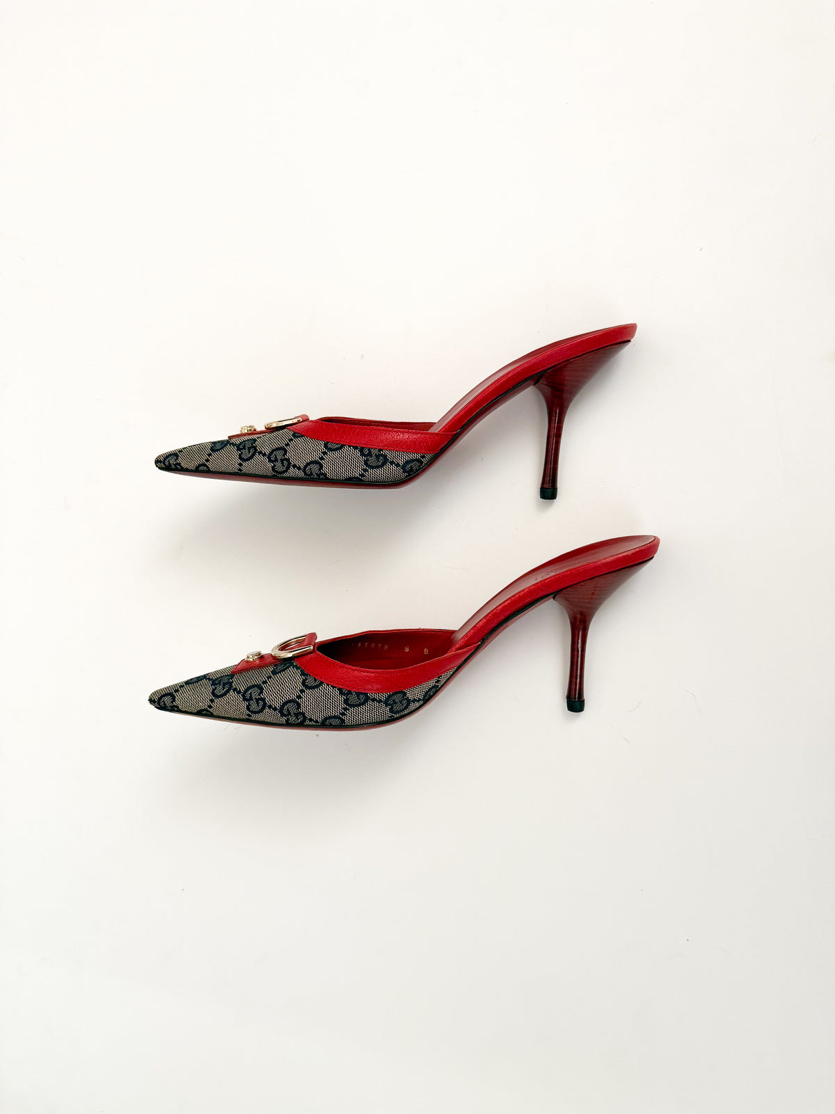 Gucci Red Leather Monogram Pointed Mules