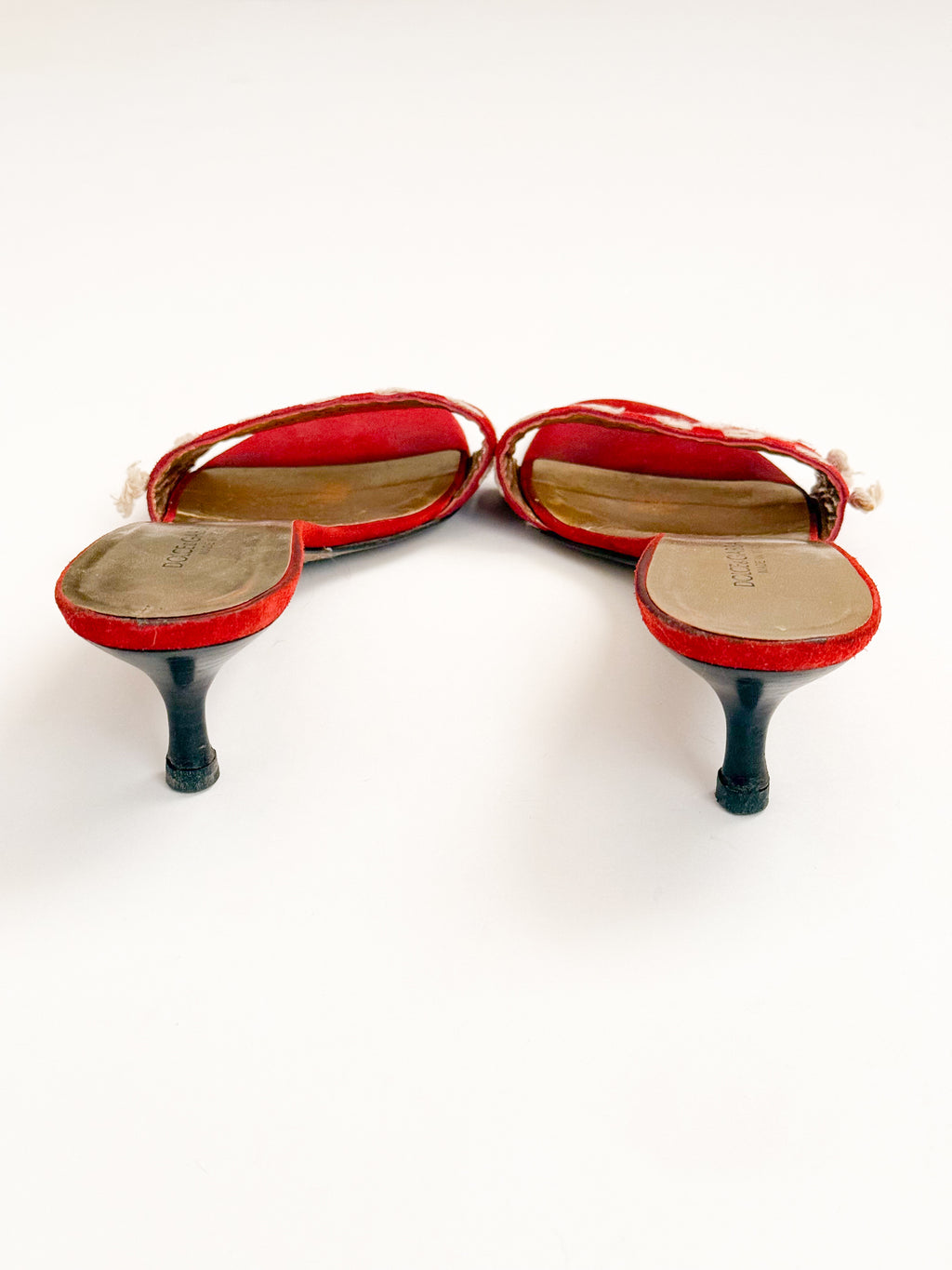 Dolce & Gabbana Red Suede Embroidered Kitten Heels